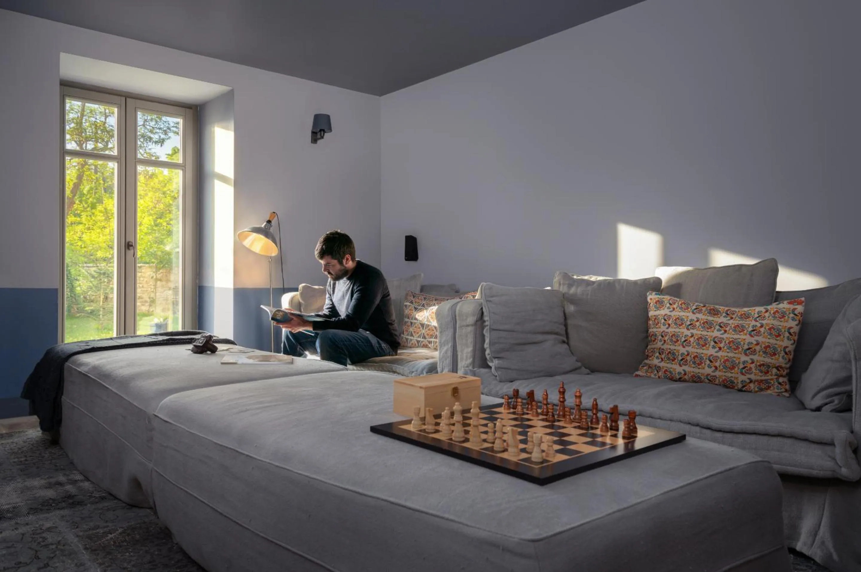 Seating area, Bed in Apeiros Chora Hotel