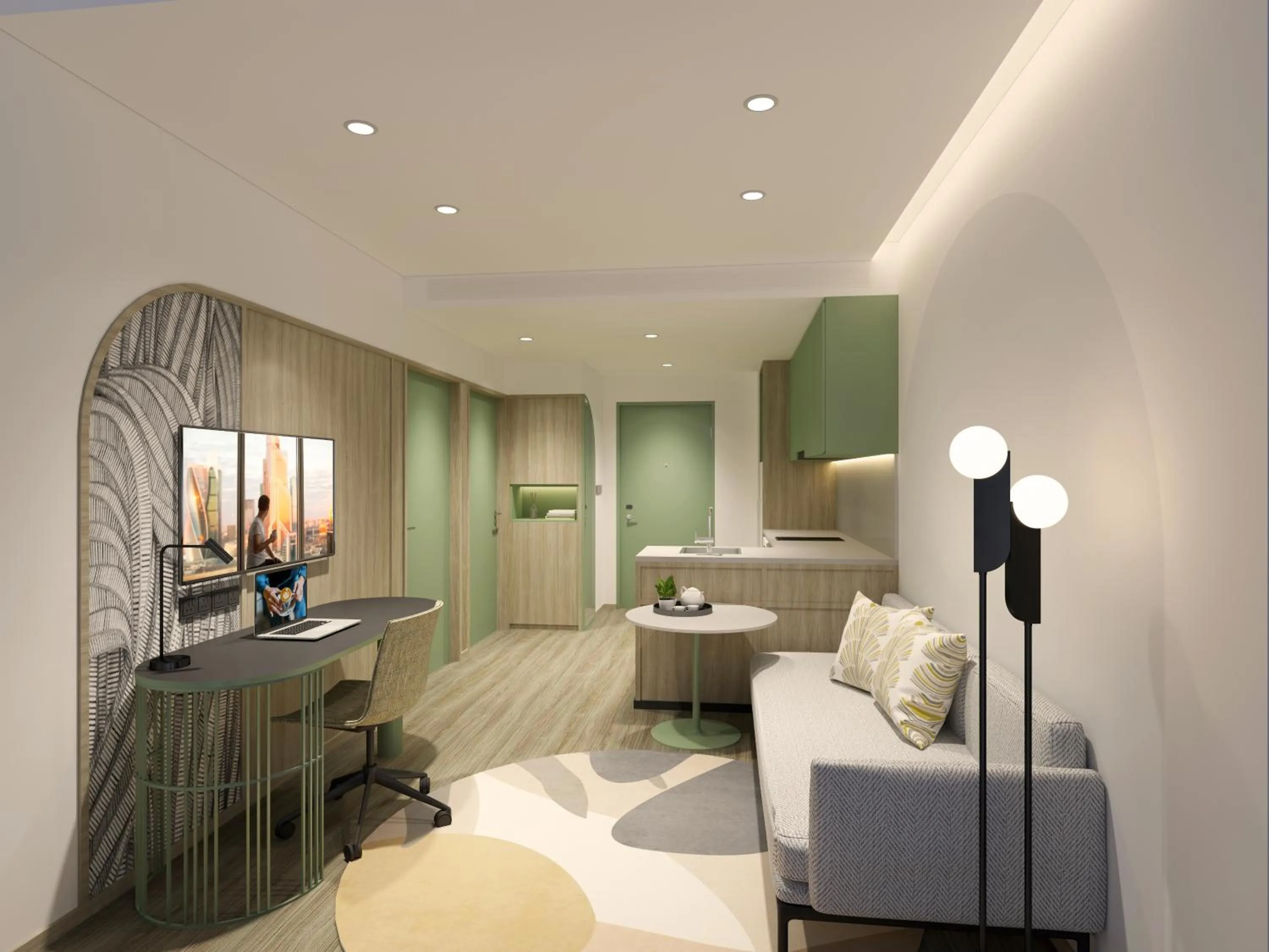 Living room, Bed in Citadines Science Park Singapore