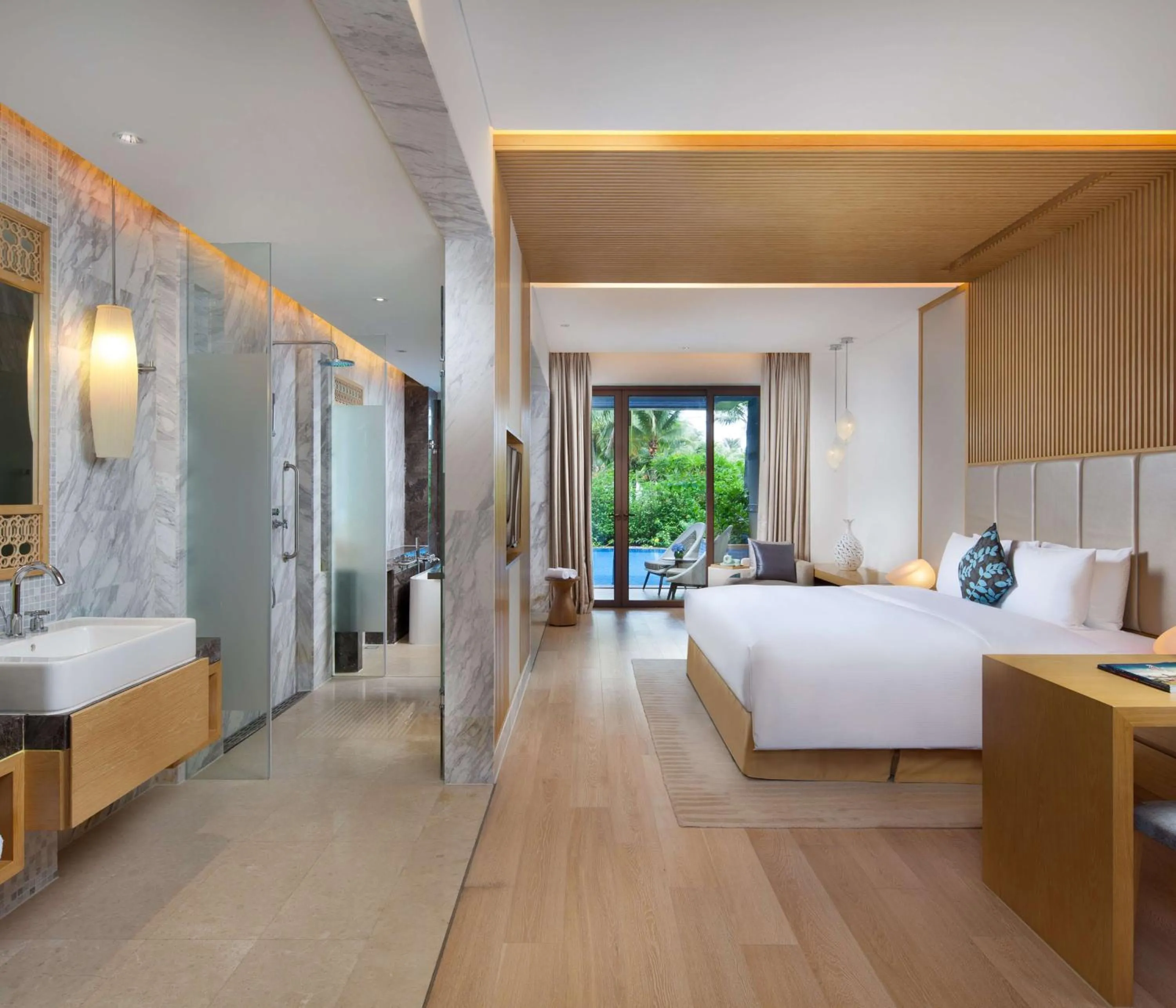 Bathroom, Bed in Sanya Yazhou Bay Resort Curio Collection by Hilton