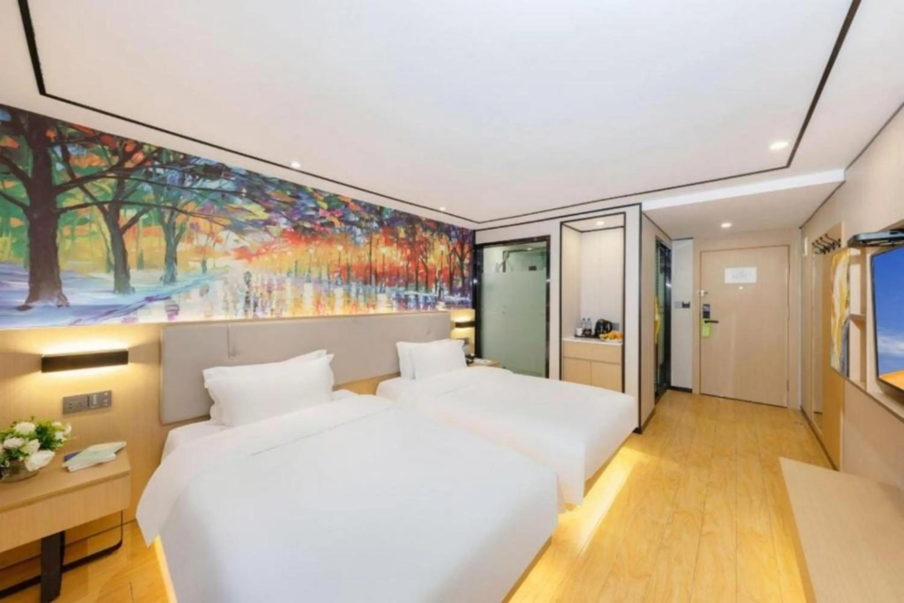 Bed in Yimimi Apartment - Guangzhou 13th Line Yide Road Metro Station