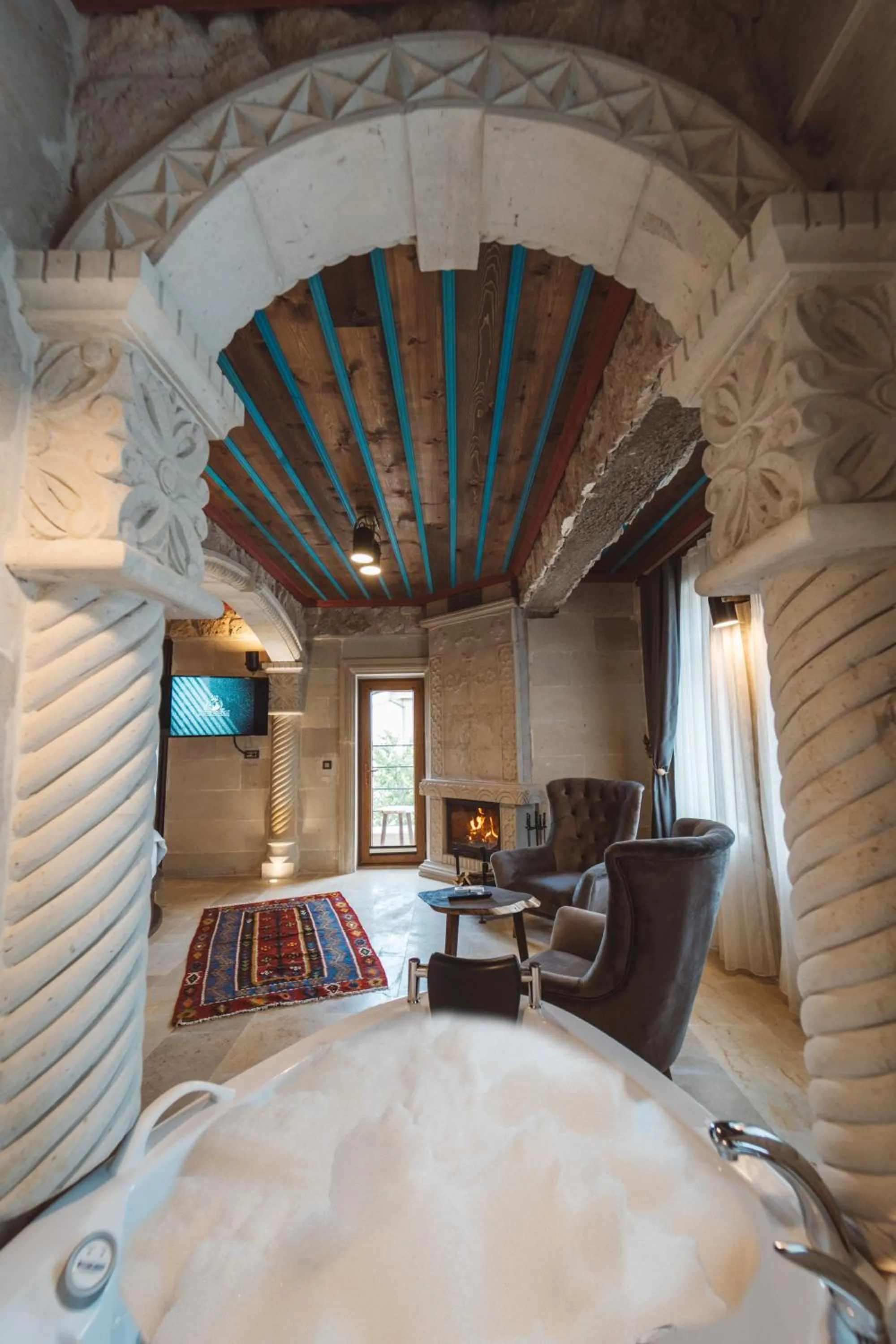 Seating area in Leda Stone House