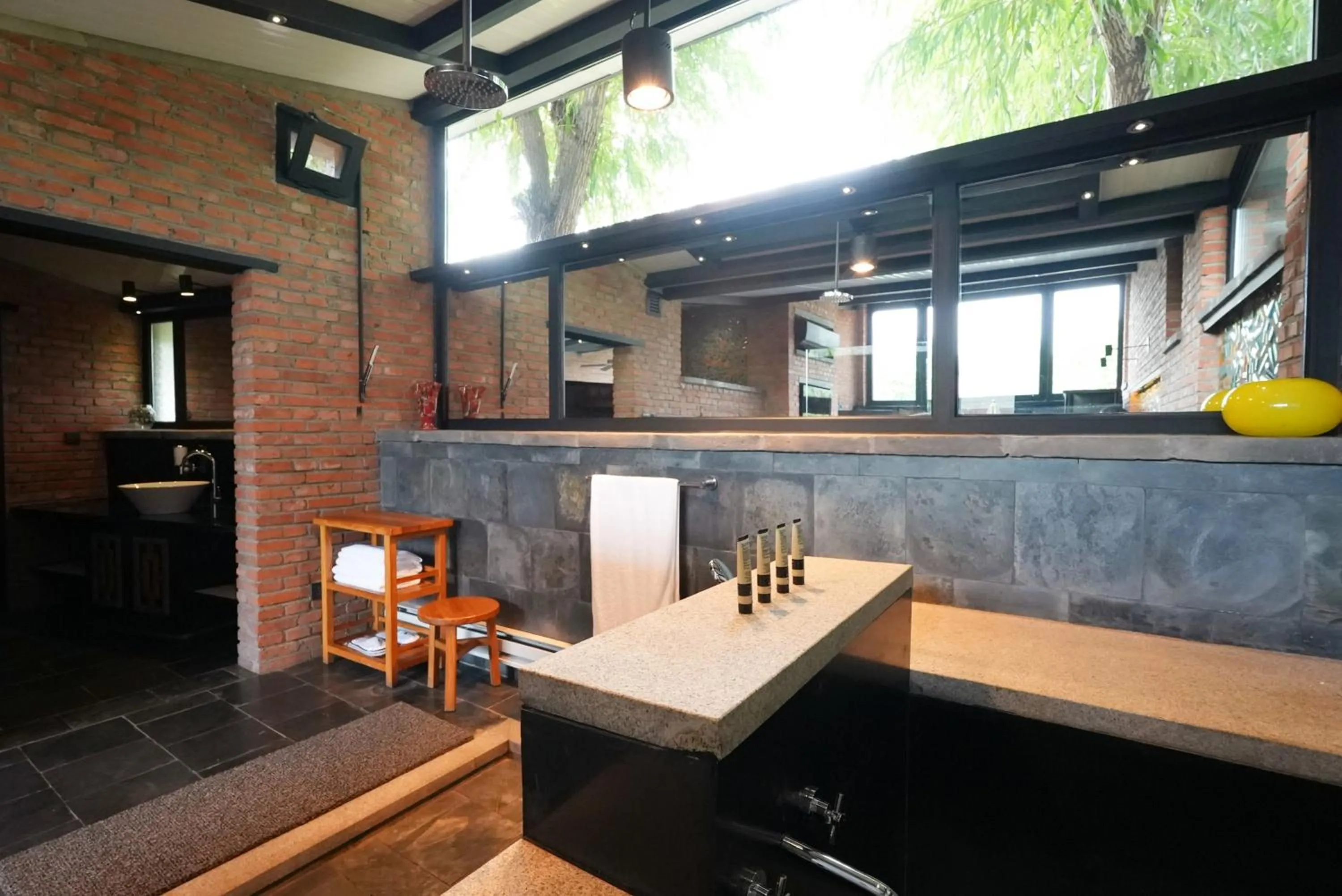 Toilet in Brickyard Retreat at Mutianyu Great Wall Adjoin to Mutianyu Great Wall - Room with the View of Great Wall - Jacuzzi with the View of Great Wall - Vehicle Shuttle Service - International Catering - SPA& Nail Beauty Facilities