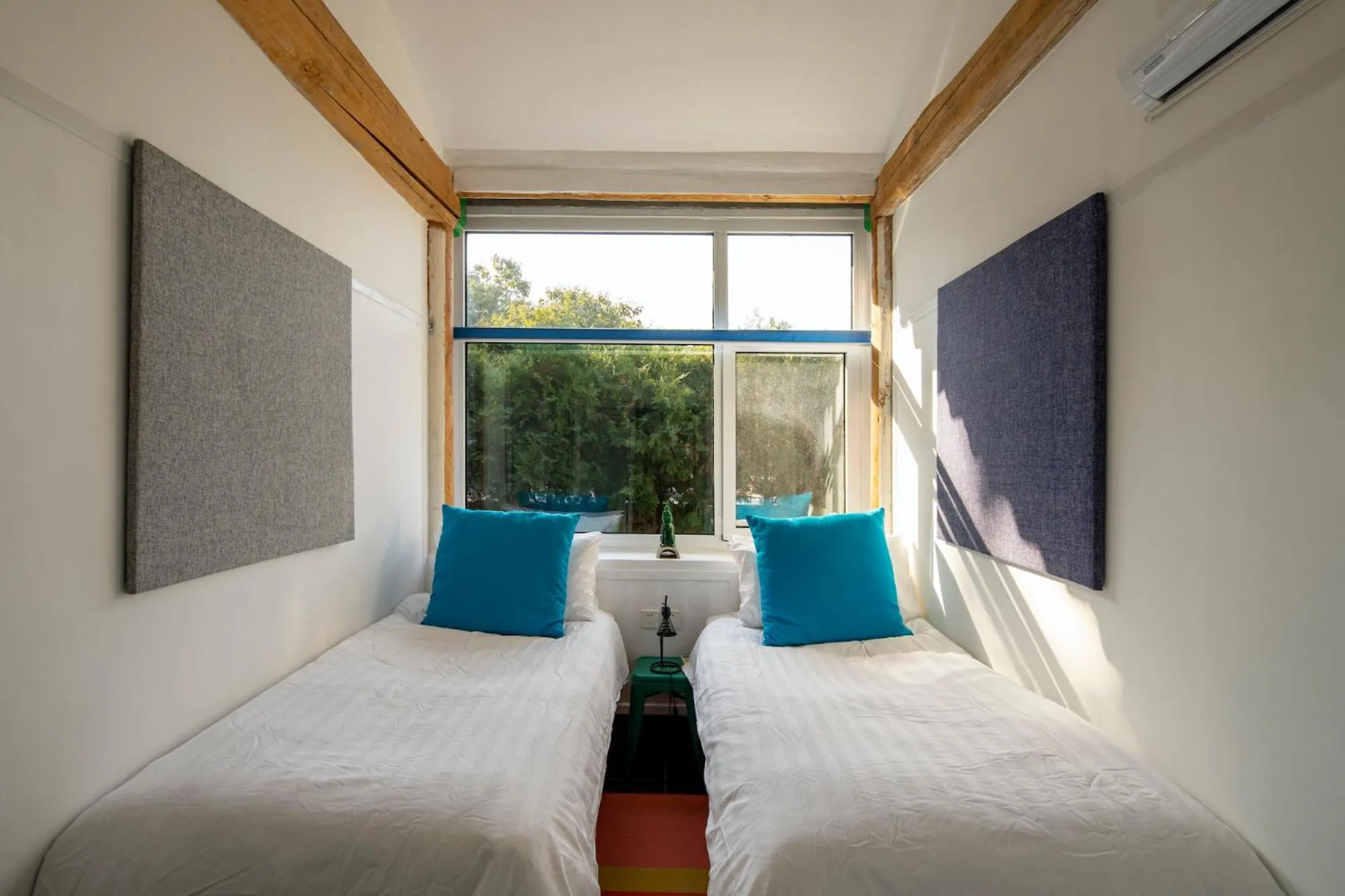 Bedroom, Bed in Brickyard Retreat at Mutianyu Great Wall Adjoin to Mutianyu Great Wall - Room with the View of Great Wall - Jacuzzi with the View of Great Wall - Vehicle Shuttle Service - International Catering - SPA& Nail Beauty Facilities