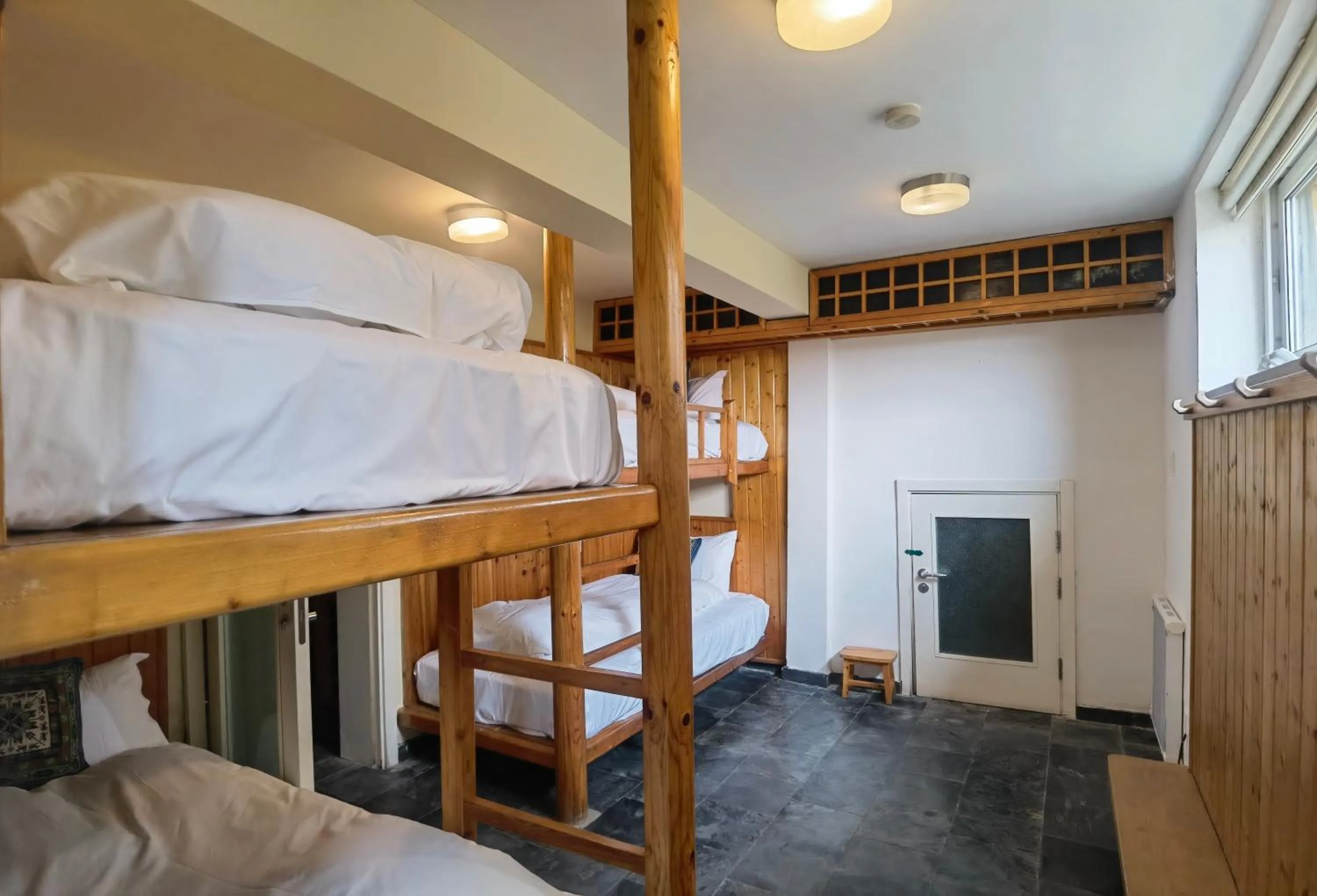 Bedroom, Bed in Brickyard Retreat at Mutianyu Great Wall Adjoin to Mutianyu Great Wall - Room with the View of Great Wall - Jacuzzi with the View of Great Wall - Vehicle Shuttle Service - International Catering - SPA& Nail Beauty Facilities