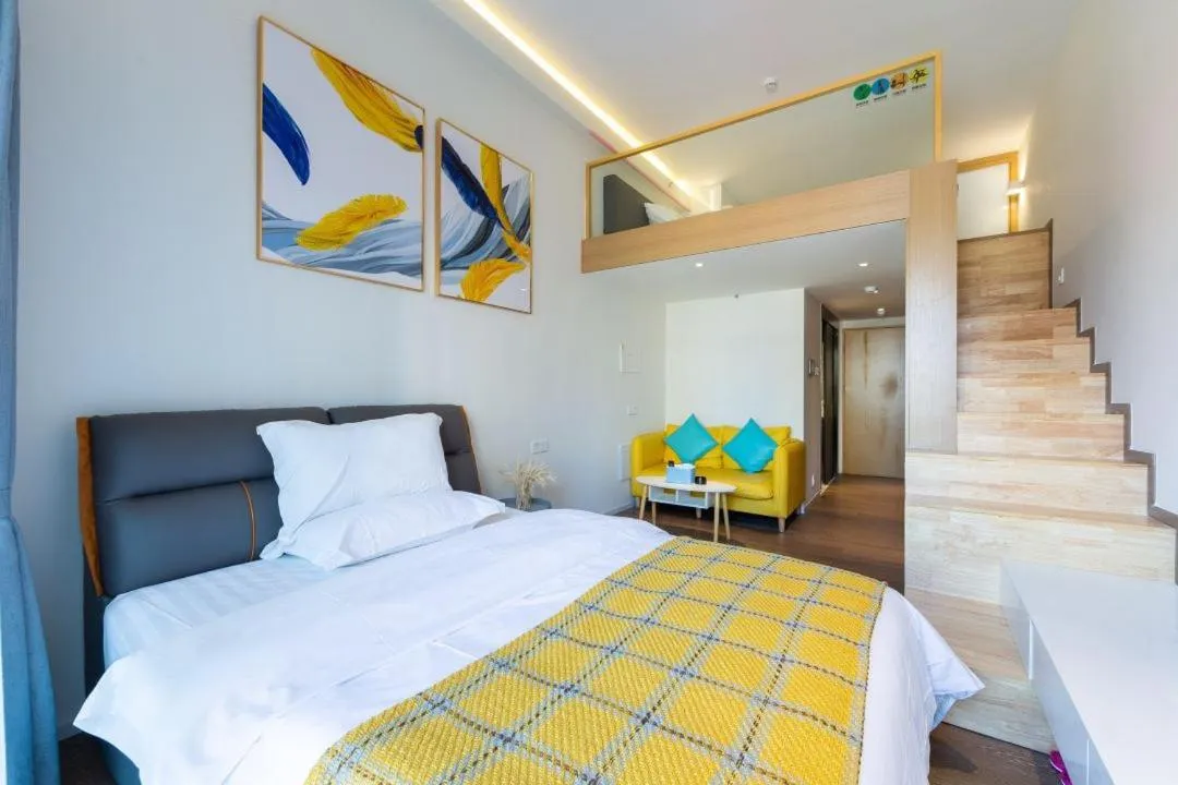 Bed in Guangzhou YuXiang Apartment - Guangzhou Pazhou International Convention and Exhibition Center