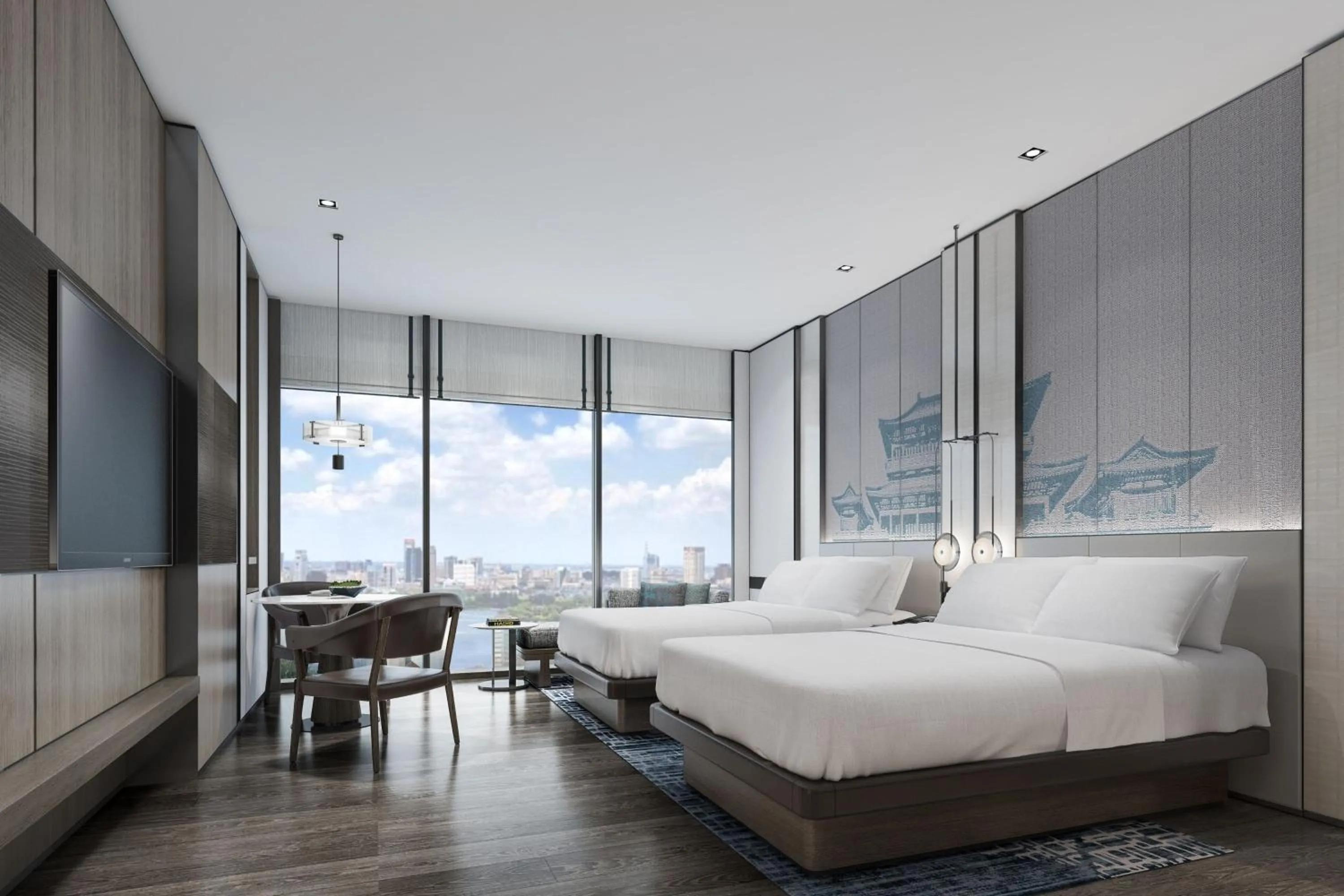 Photo of the whole room, Bed in Wuhan Marriott Hotel Wuchang