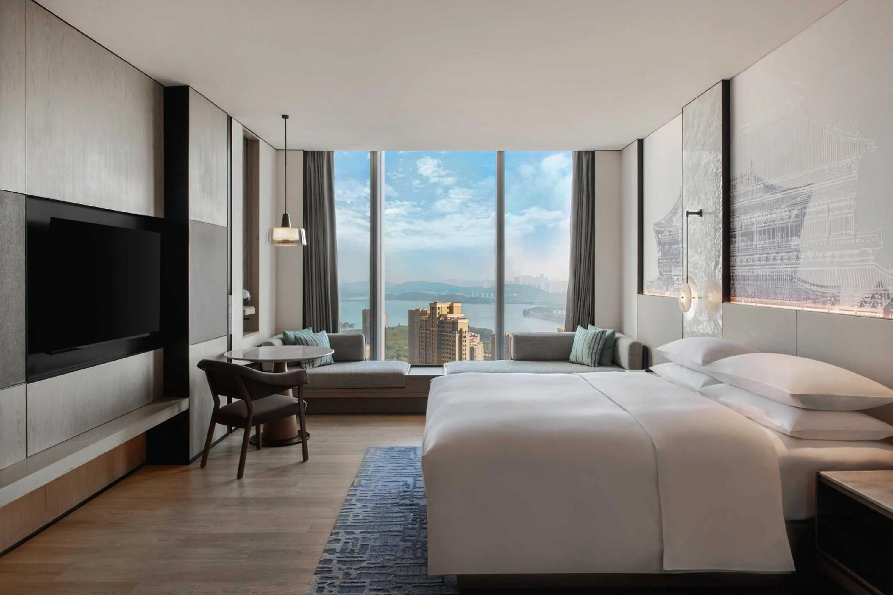 Natural landscape, Bed in Wuhan Marriott Hotel Wuchang