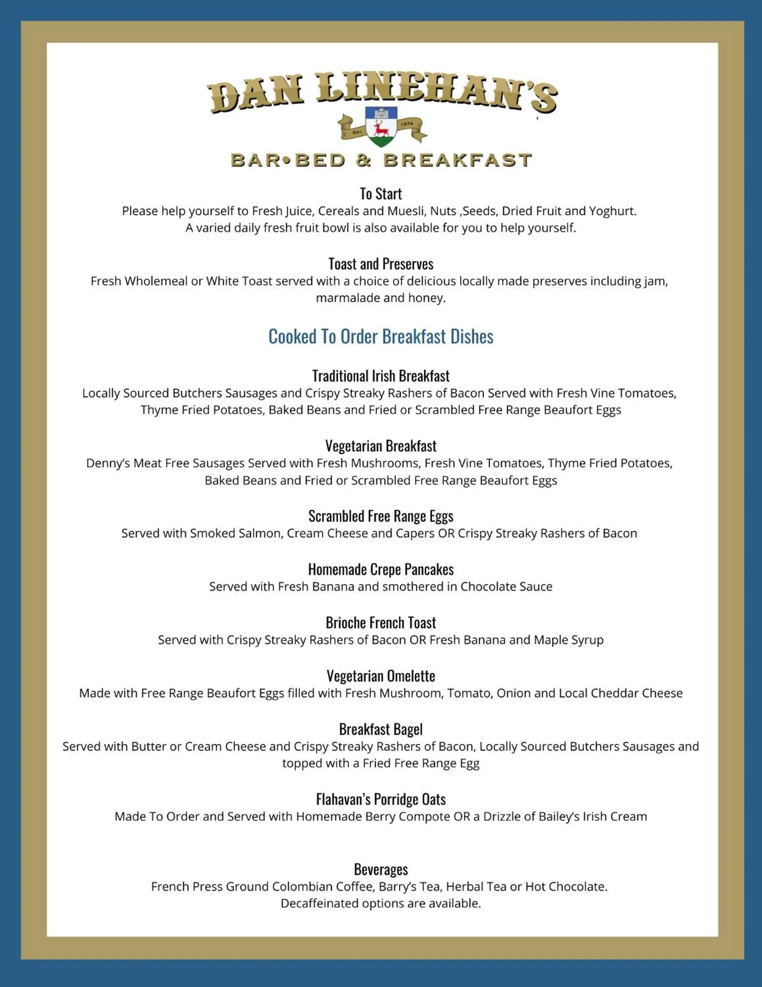 Dining area in Dan Linehan's B&B