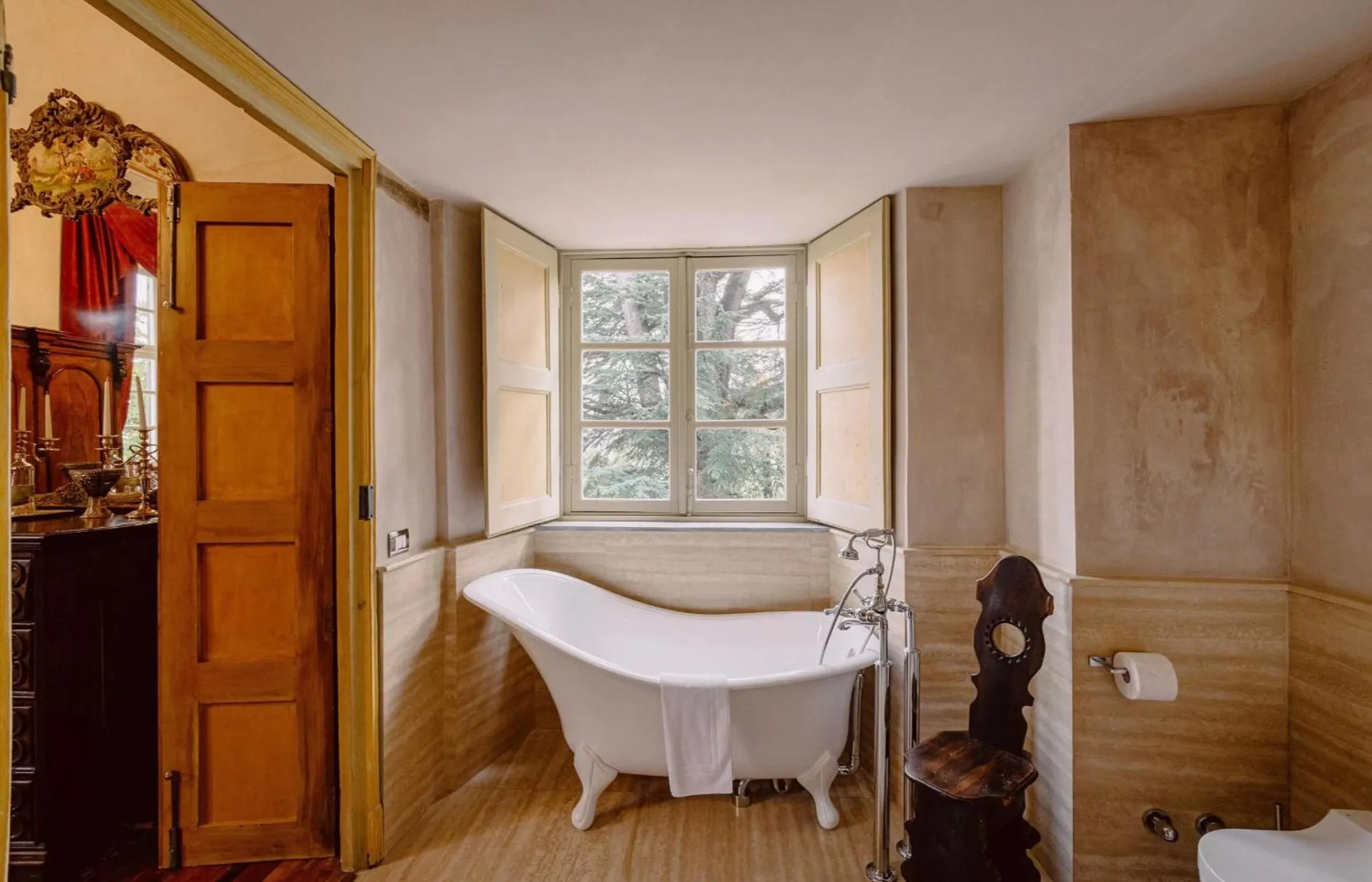 Bathroom, Bed in Castello di Casalborgone, Luxury Italian Castle Hotel