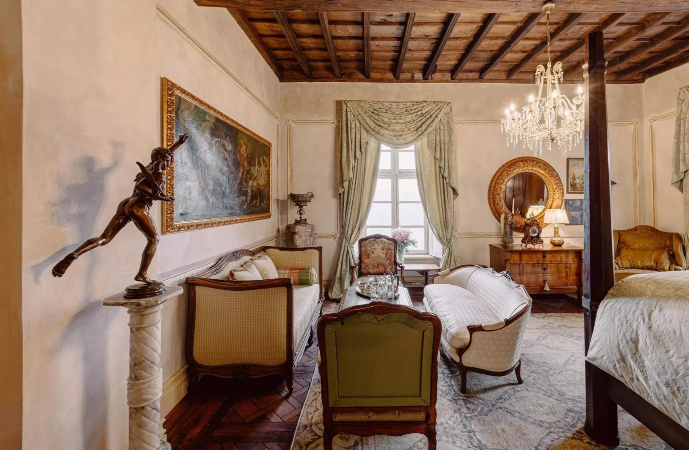 Seating area, Bed in Castello di Casalborgone, Luxury Italian Castle Hotel