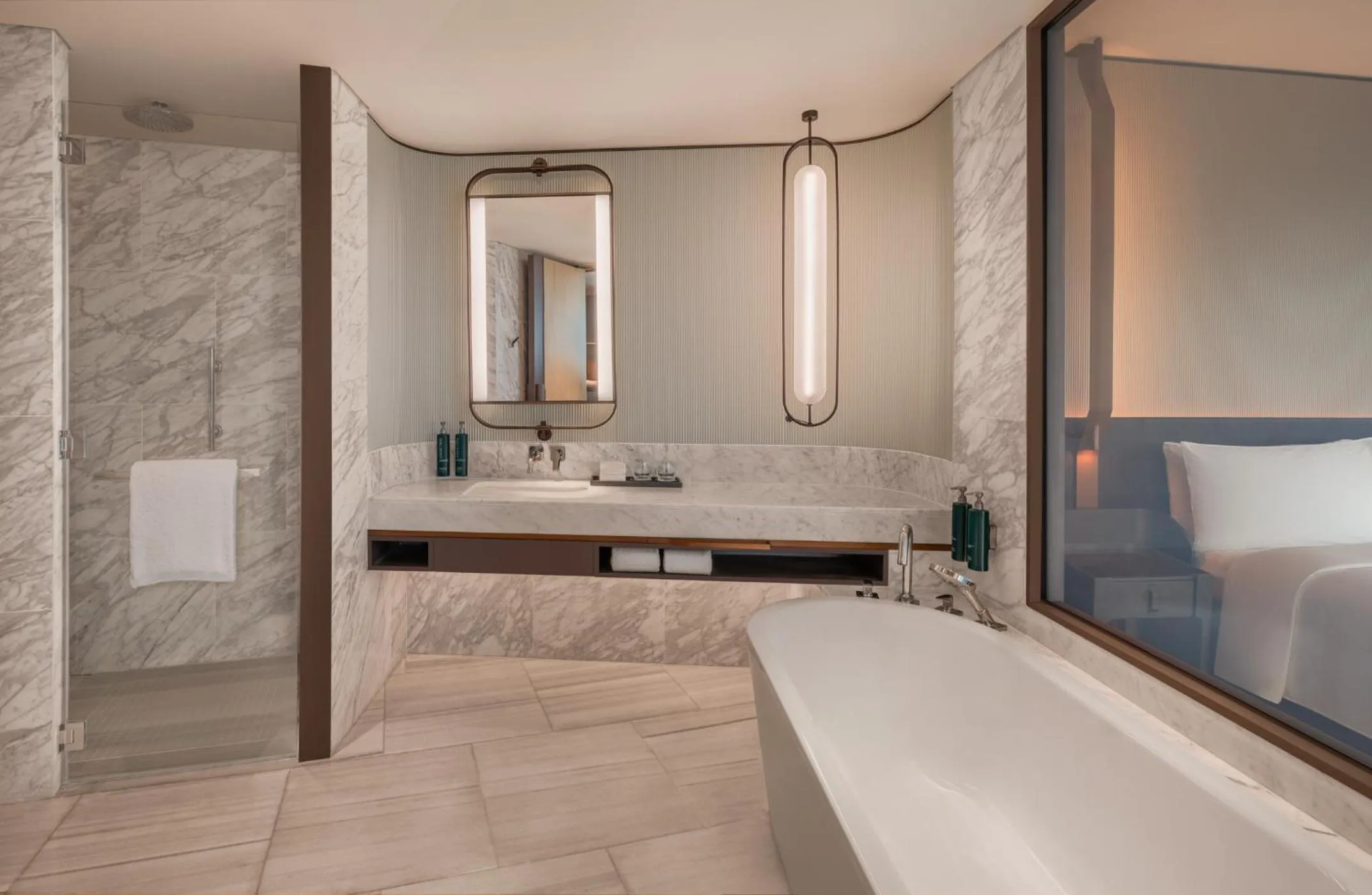 Bathroom, Bed in Hilton Saigon