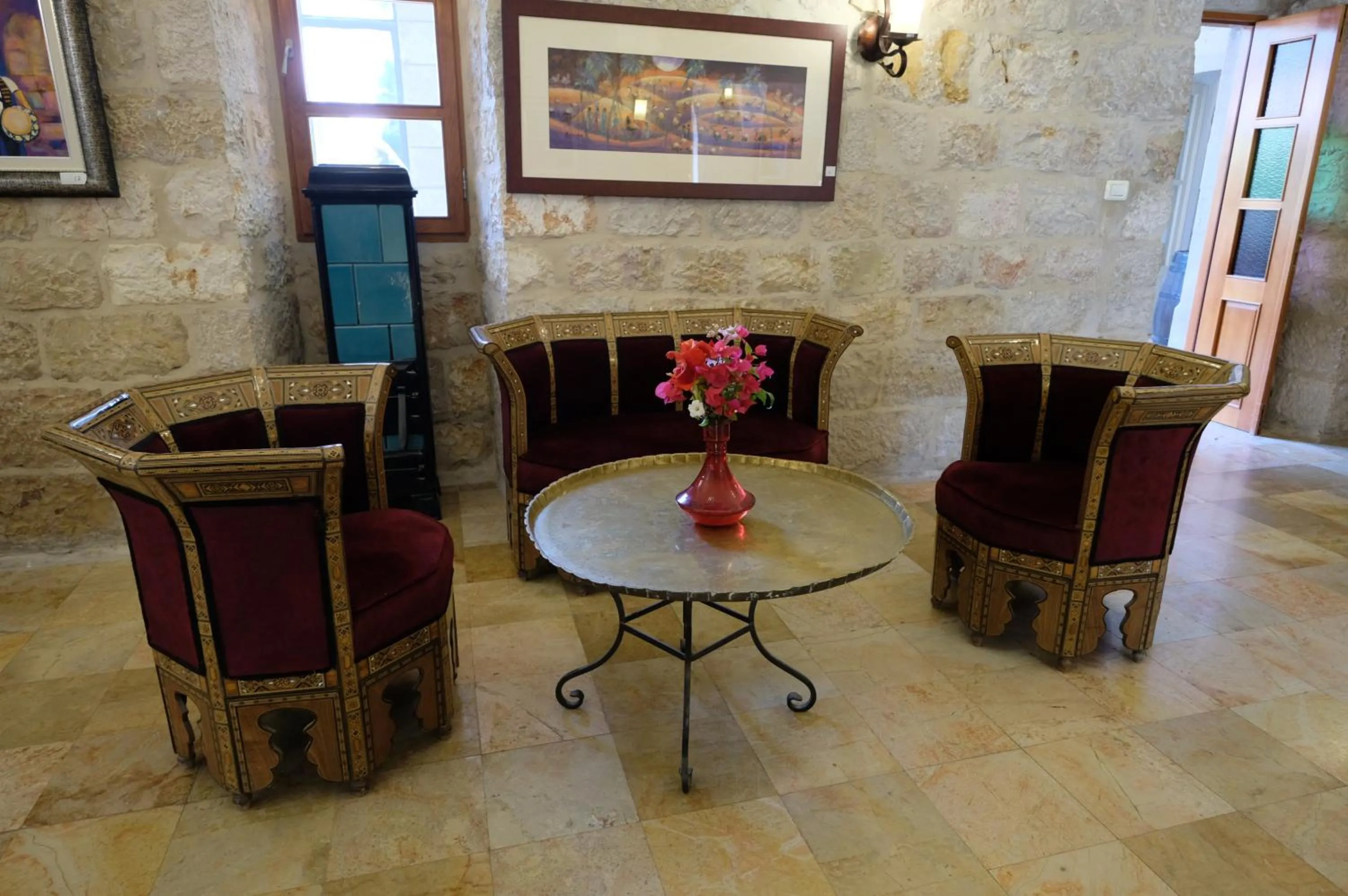 Seating area in St. George’s Cathedral Pilgrim Guesthouse – Jerusalem
