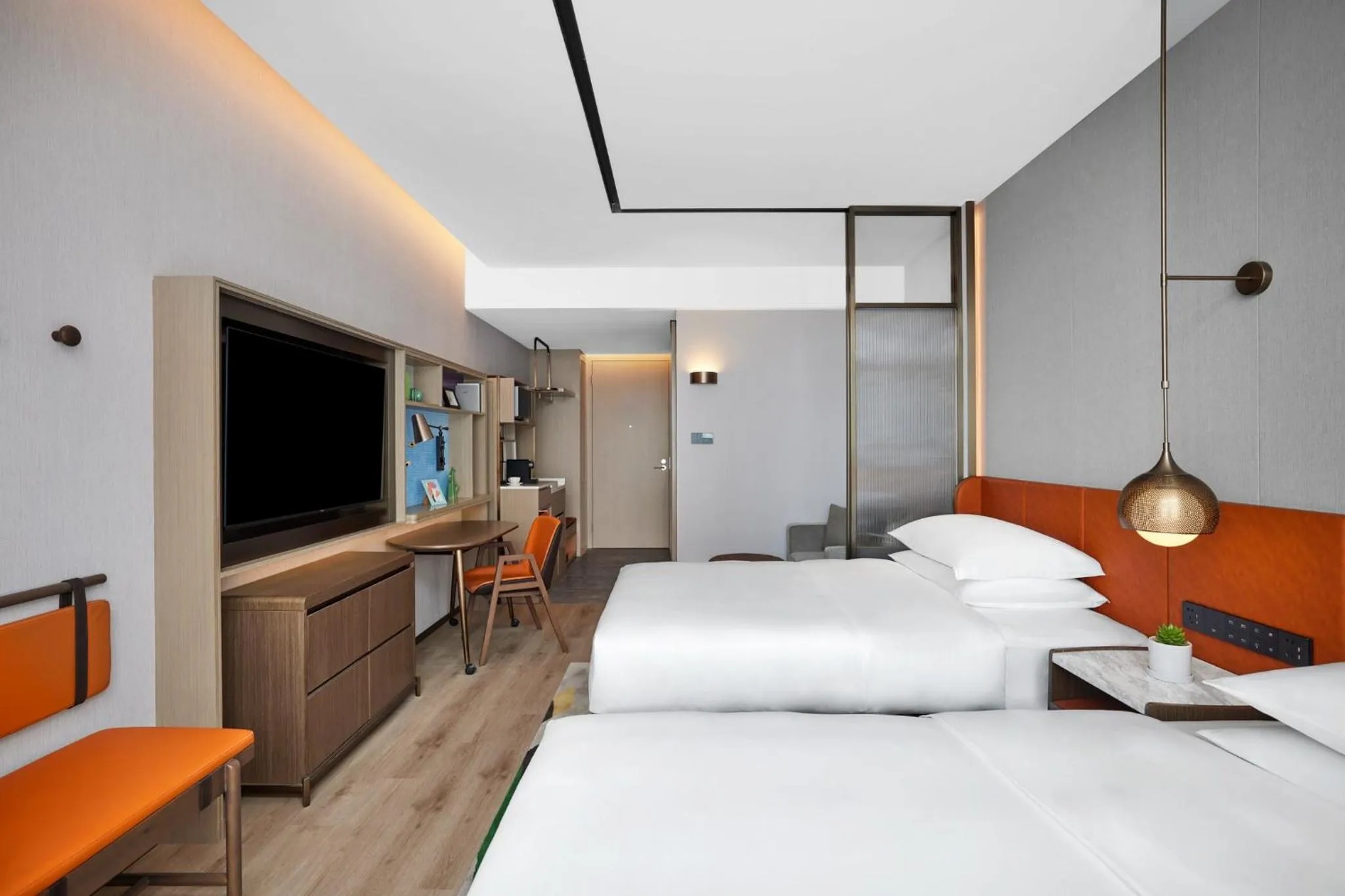 Communal lounge/ TV room, Bed in Home2 Suites By Hilton Hotel Guangzhou Baiyun International Airport Branch - Free Shuttle Bus to Guangzhou Baiyun International Airport & Free Deliver Service to Canton Fair Complex During Canton Fair Period