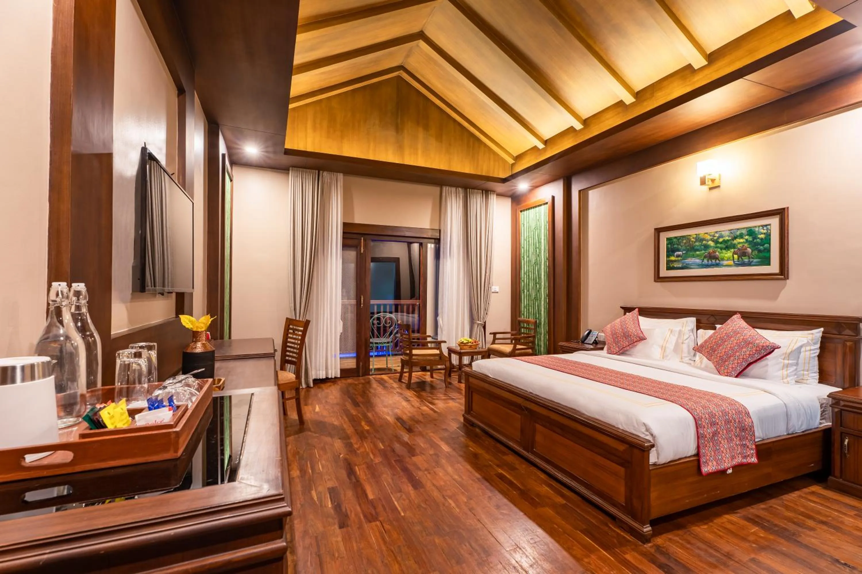 Bed in River Bank Jungle Resort, Chitwan