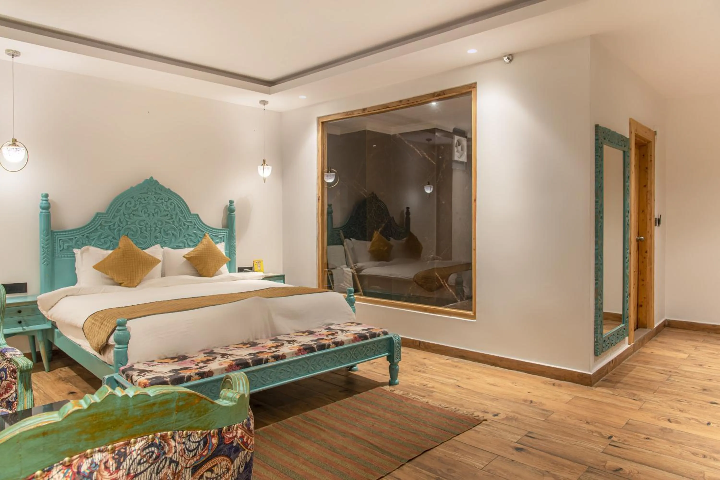 Bed in Echor Palm Bliss Riverside Resort & Spa Kasol