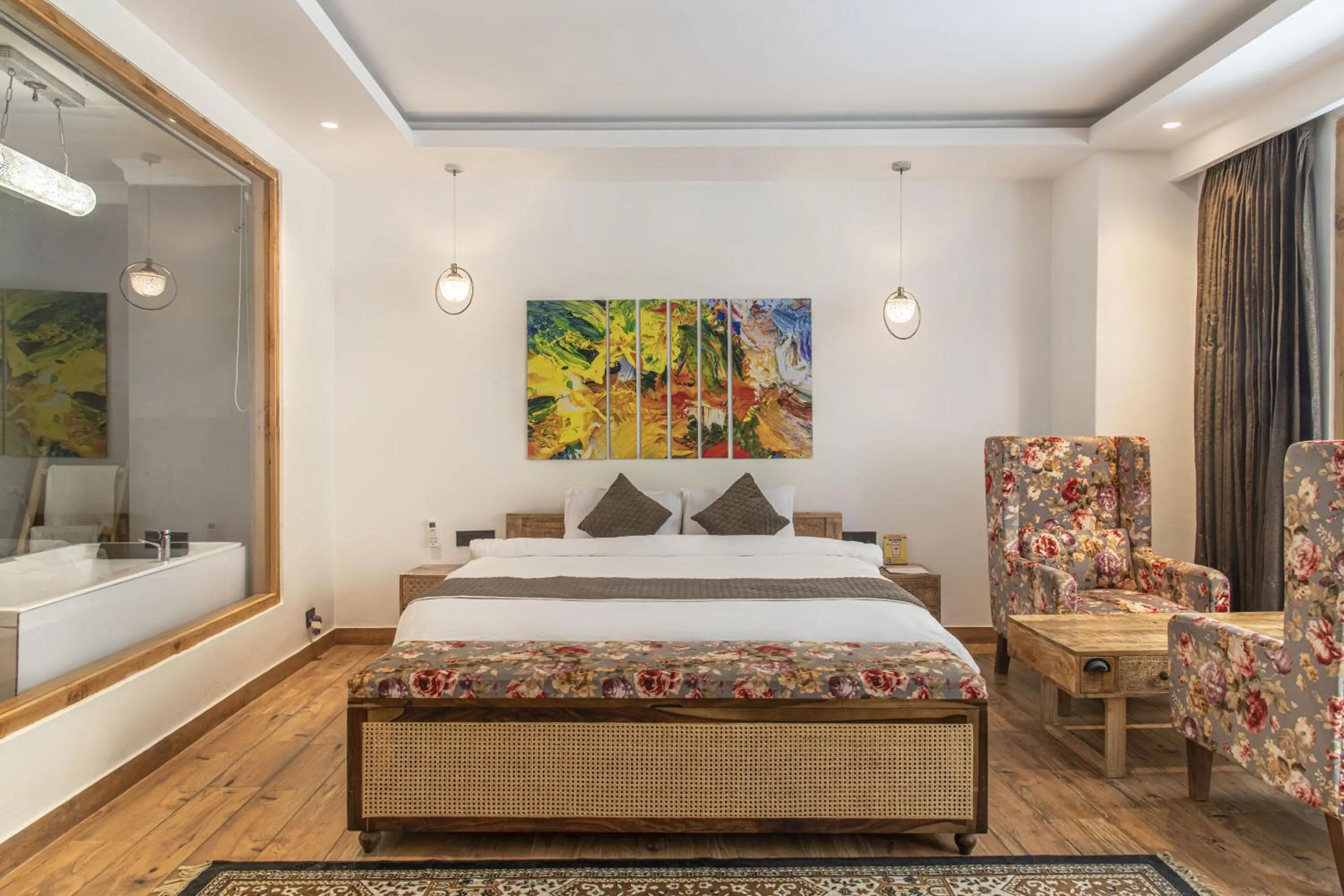 Bed in Echor Palm Bliss Riverside Resort & Spa Kasol