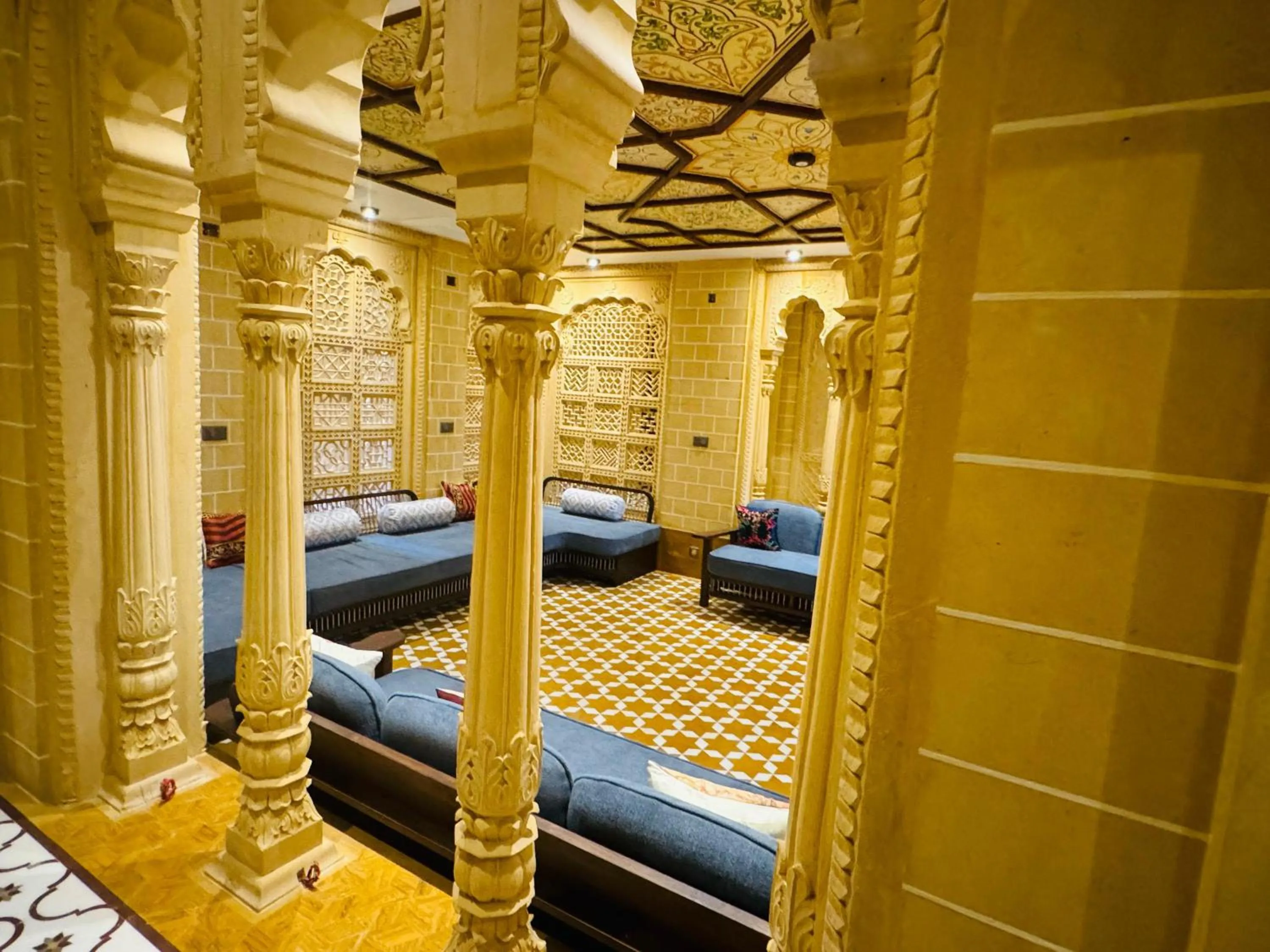 Seating area, Bed in Guulab Haveli - Opp Fort