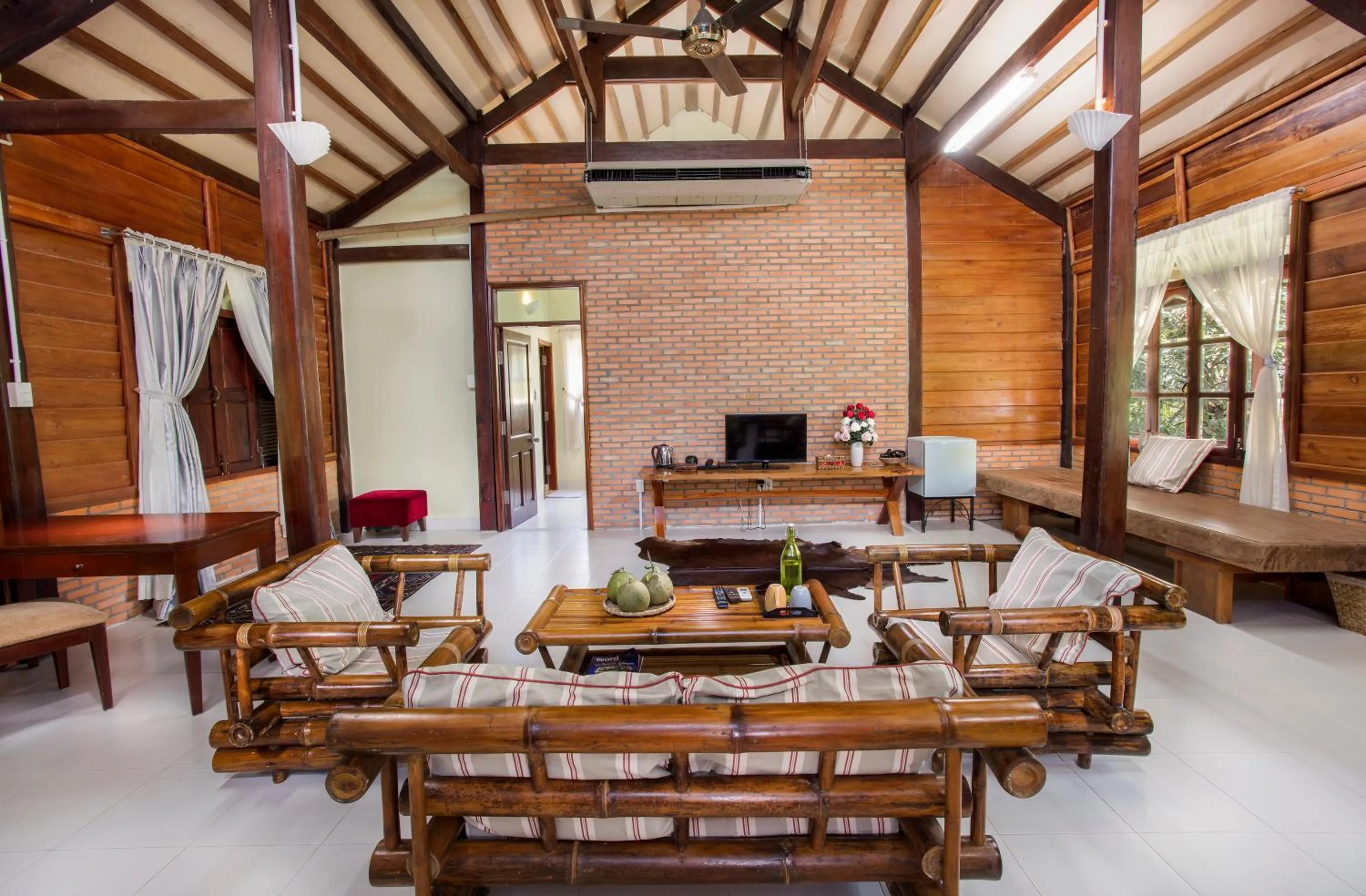 Living room in Cat Tien Jungle Lodge
