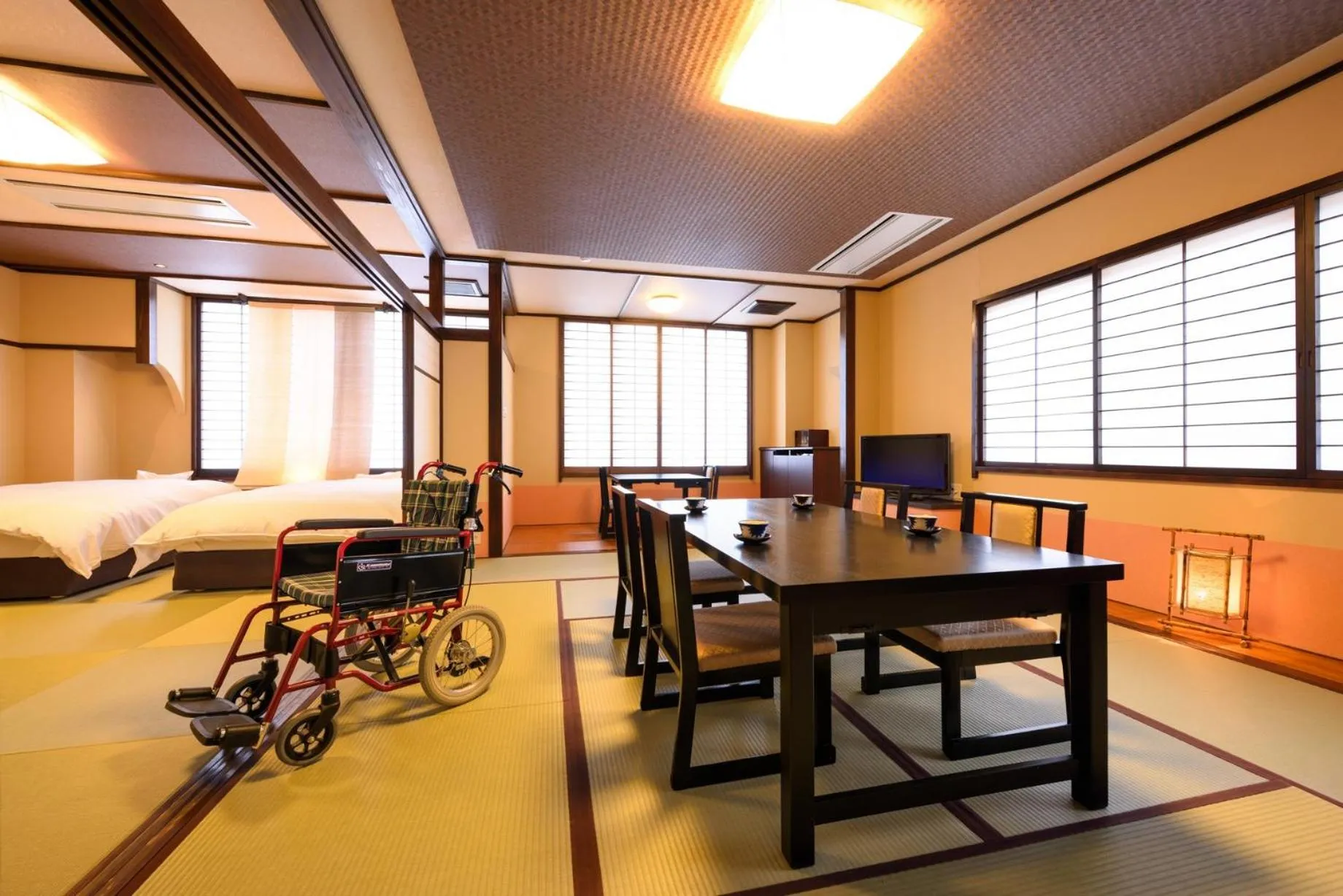 Bedroom, Bed in Tofuya Ryokan, Onogawa Onsen, Sauna, Barrier-free