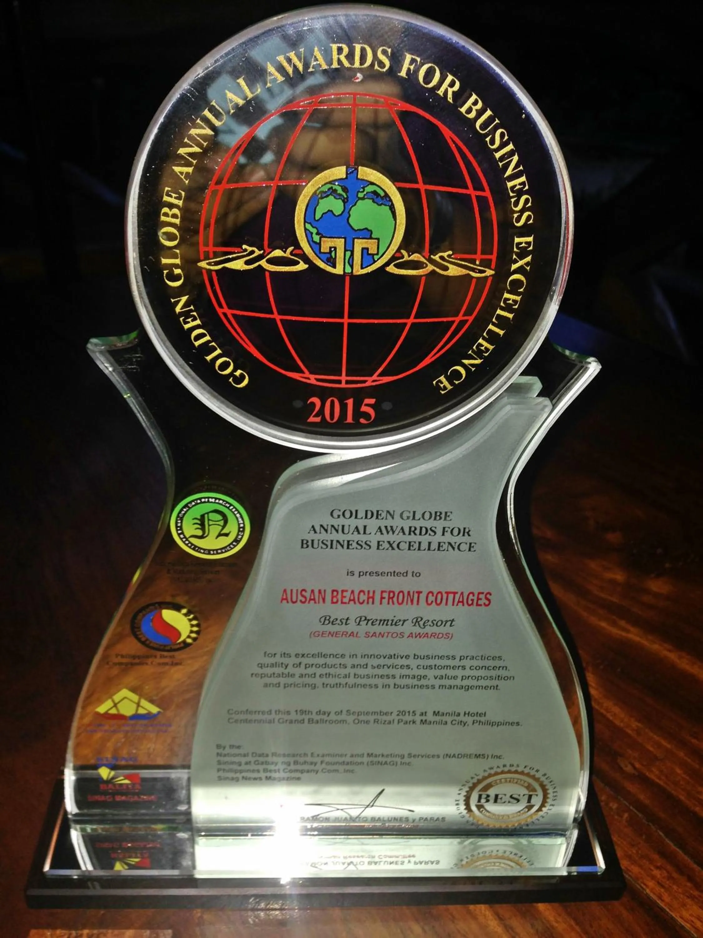 Certificate/Award in Ausan Beach Front Cottages