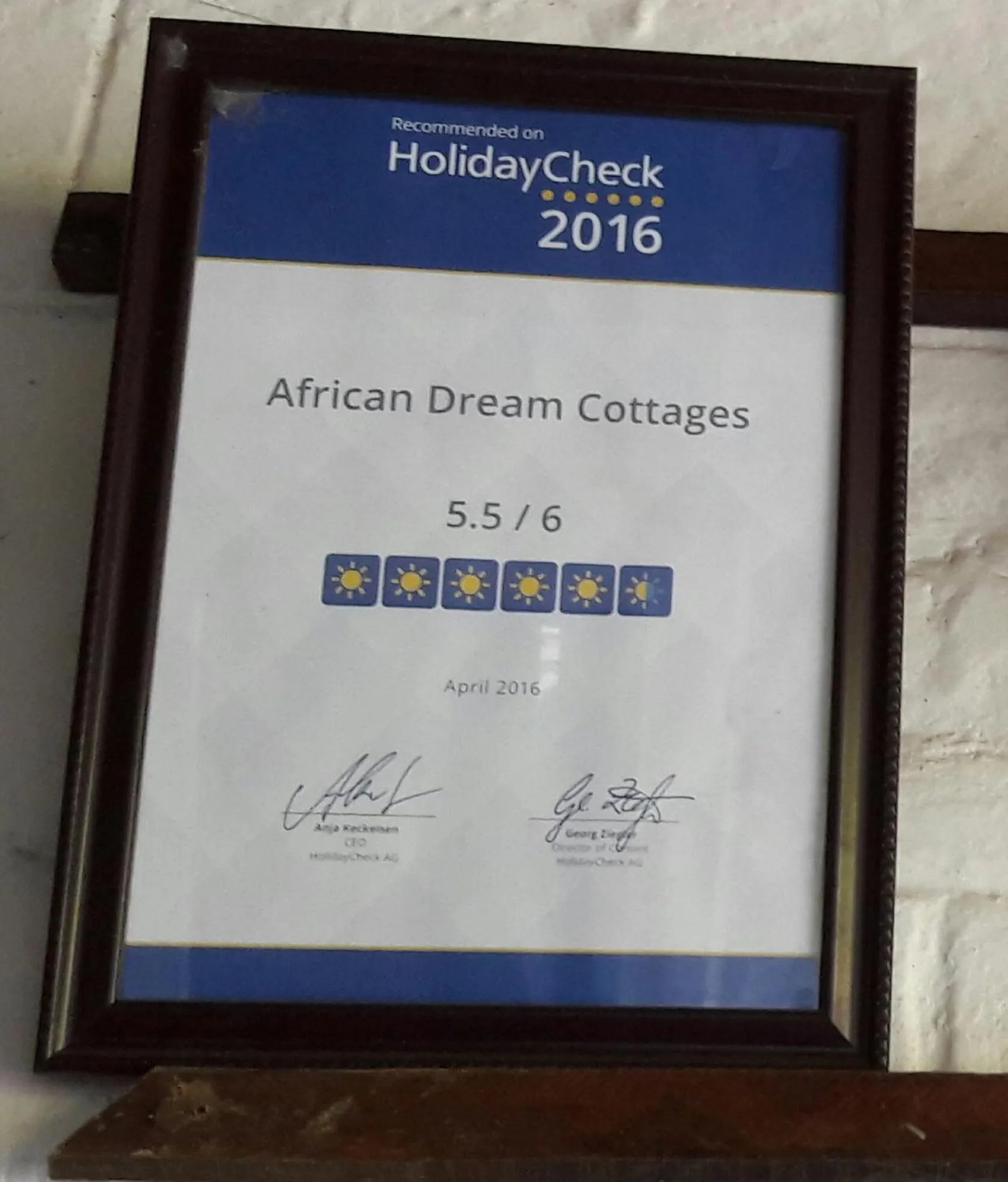 Certificate/Award in African Dream Cottages - Diani Beach