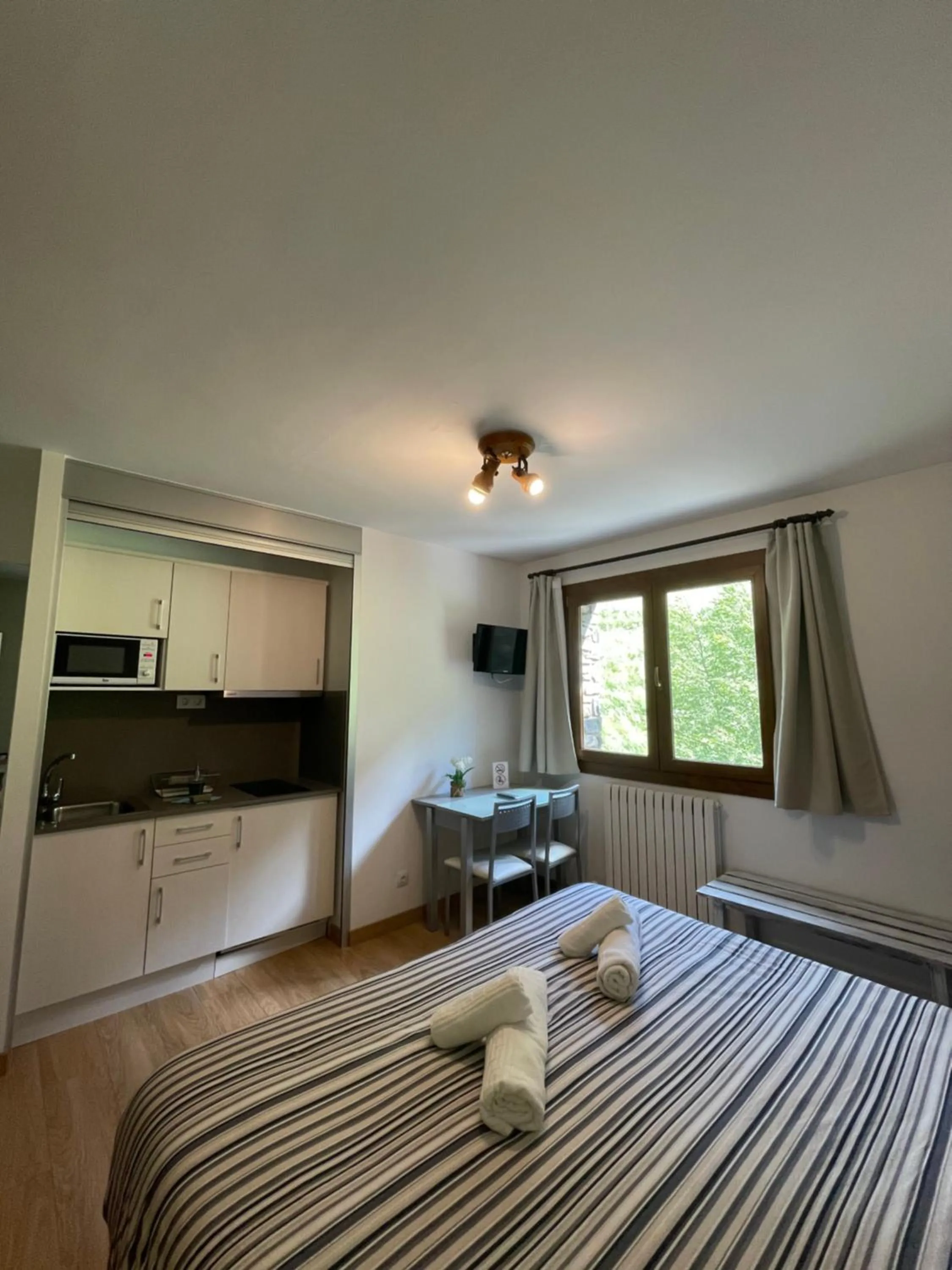 Kitchen or kitchenette, Bed in Aparthotel Sant Andreu