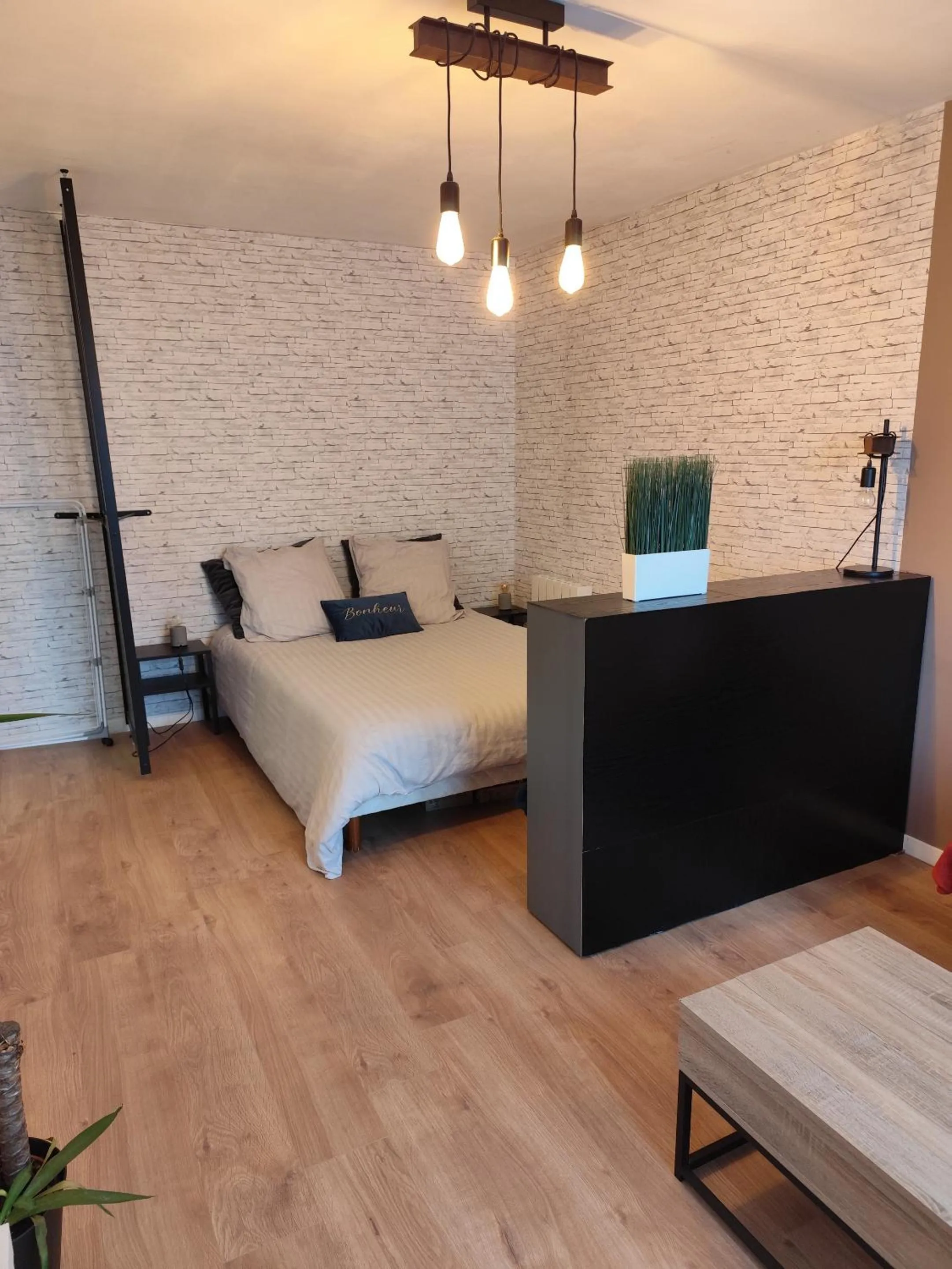 Living room, Bed in Studio Cosy Elancourt, Les terrasses d'Héricé