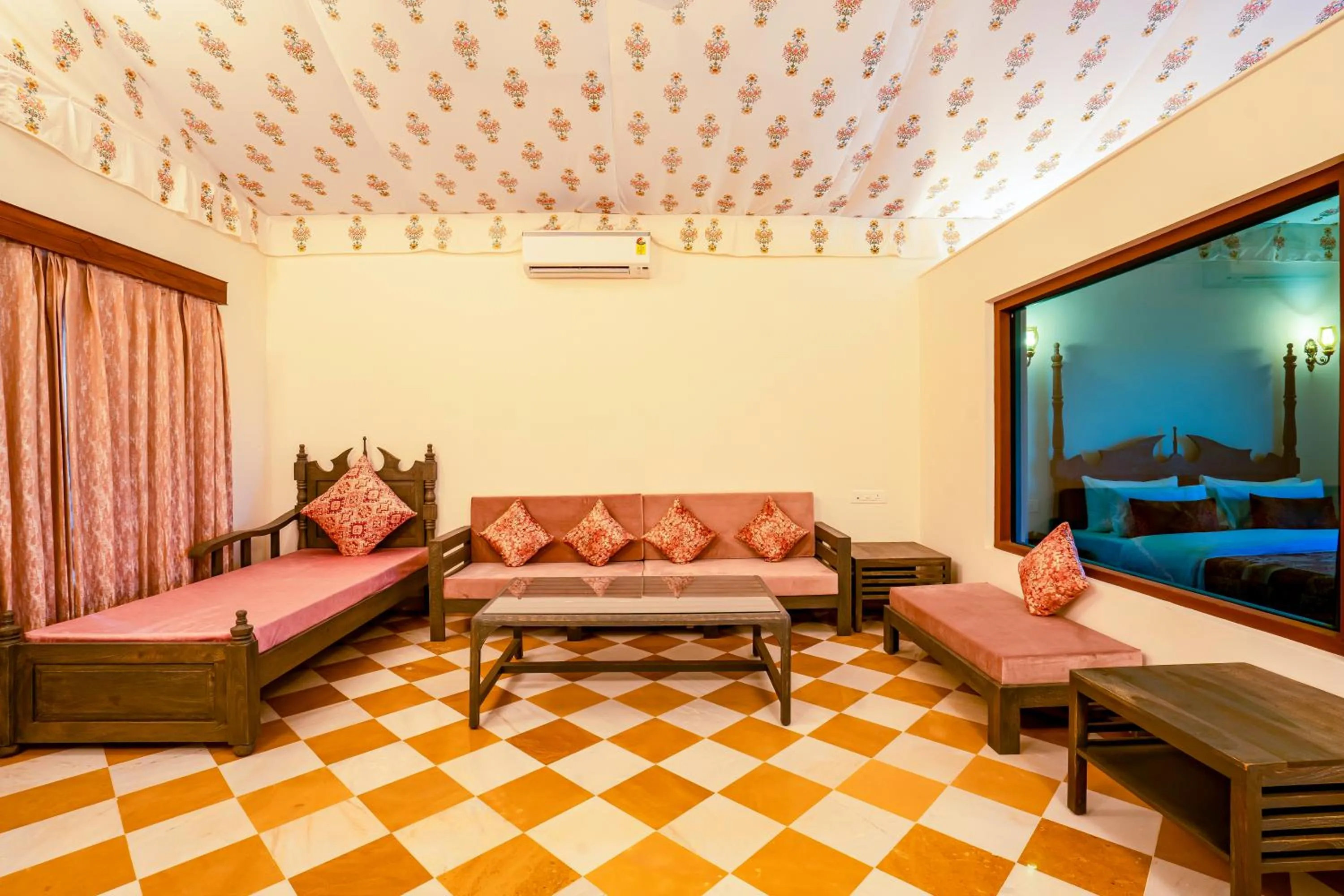 Seating area, Bed in Marugarh Camp and Resort Jaisalmer