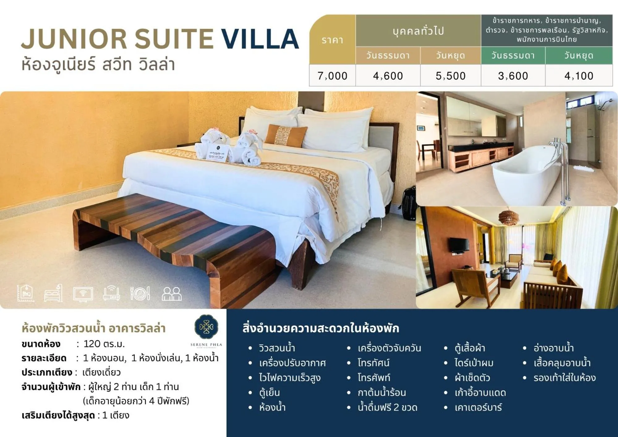 Bed in Serene Phla Resort and Restaurant