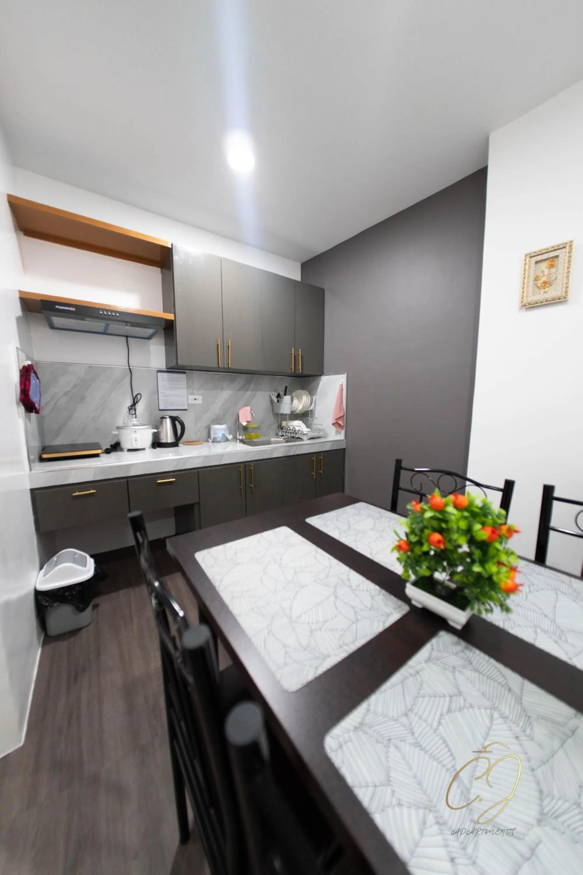 Kitchen or kitchenette, Bed in CJ Apartments