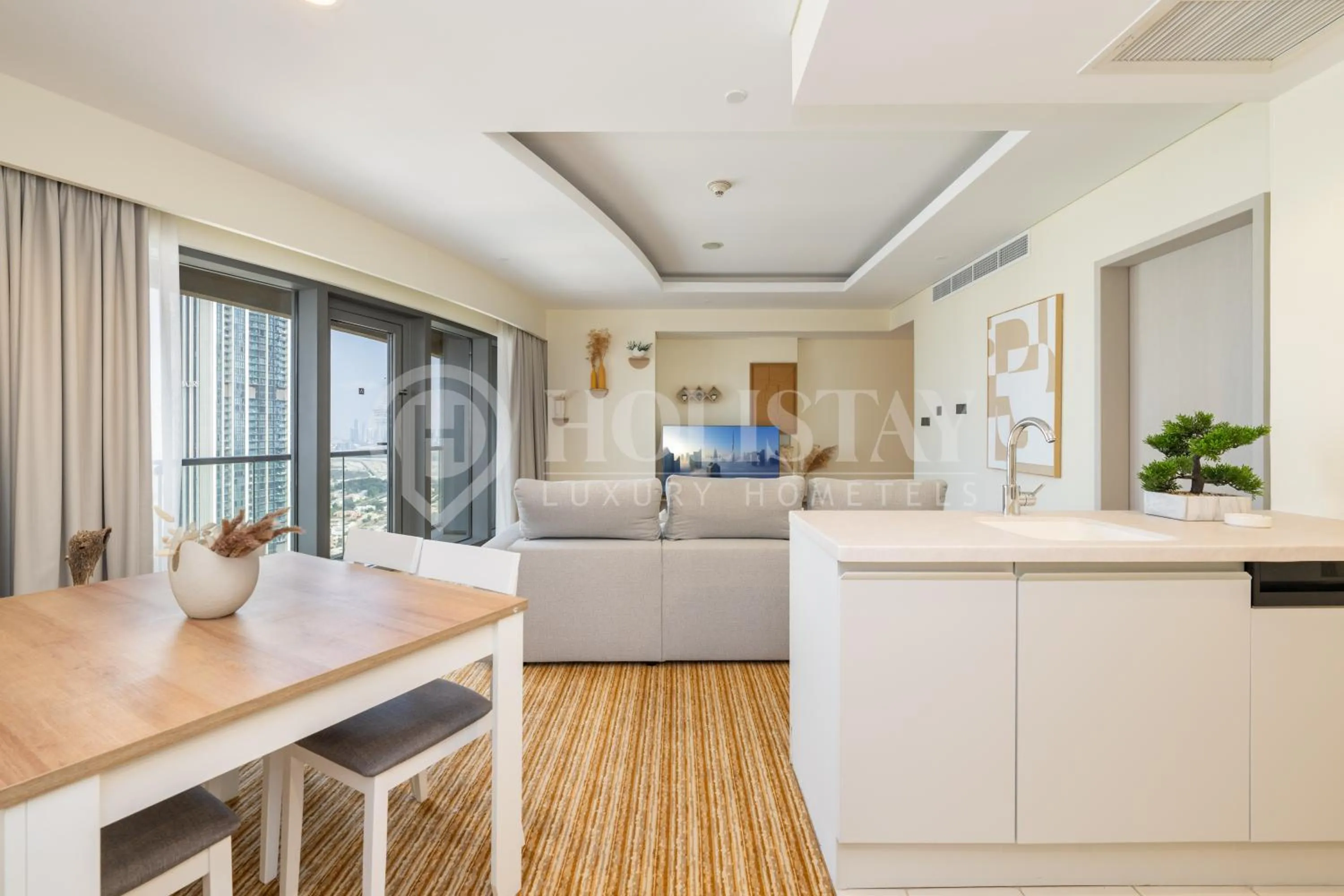 Seating area in Holistay Luxury Homes - Burj khalifa view - Direct Access Dubai Mall