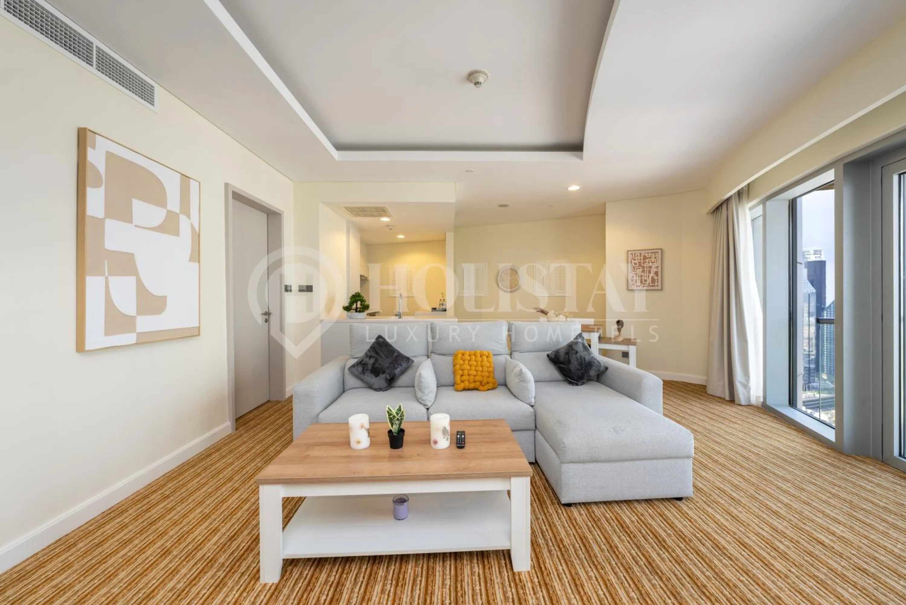Living room in Holistay Luxury Homes - Burj khalifa view - Direct Access Dubai Mall