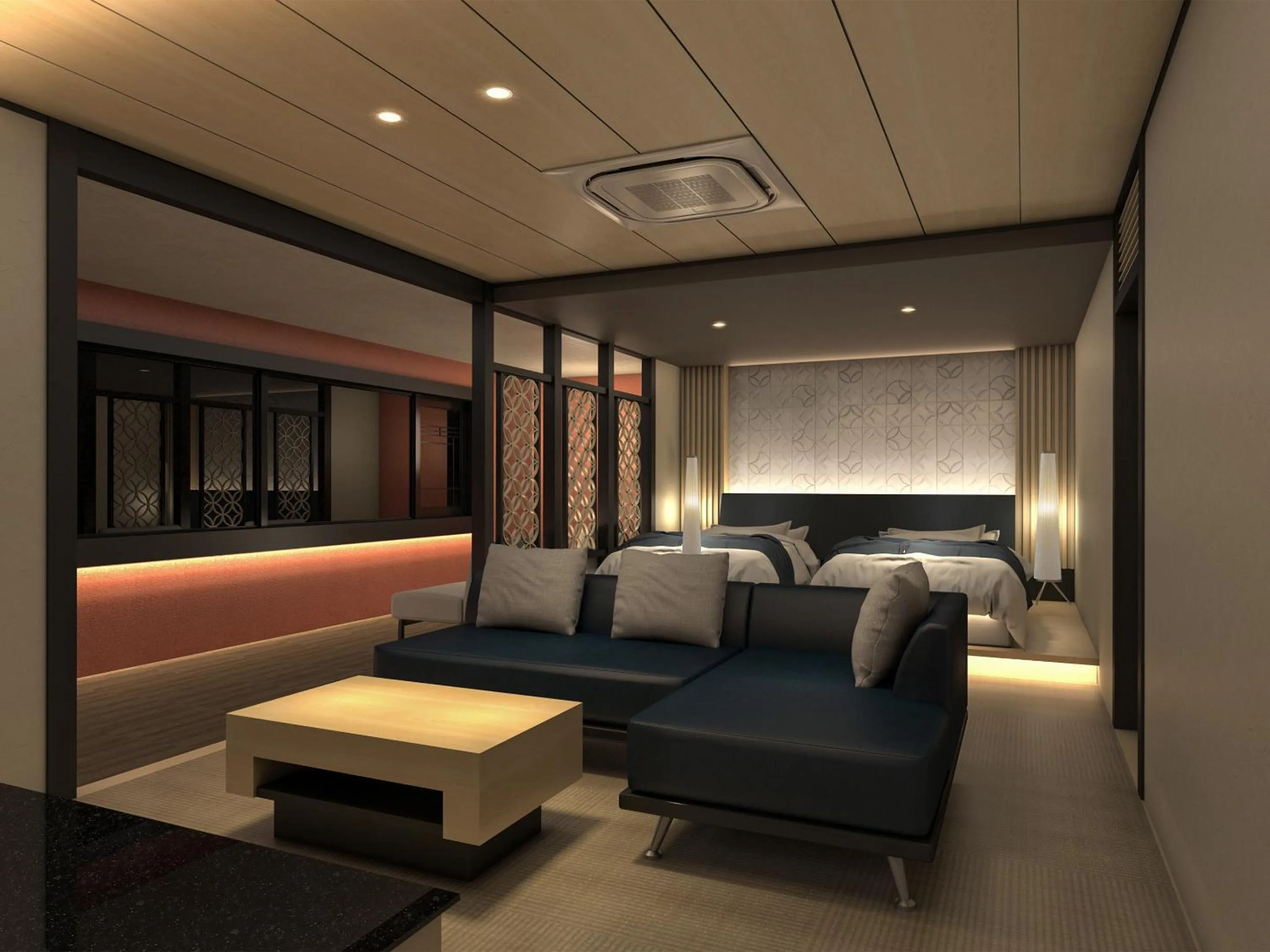 Photo of the whole room, Bed in Sanrakuen