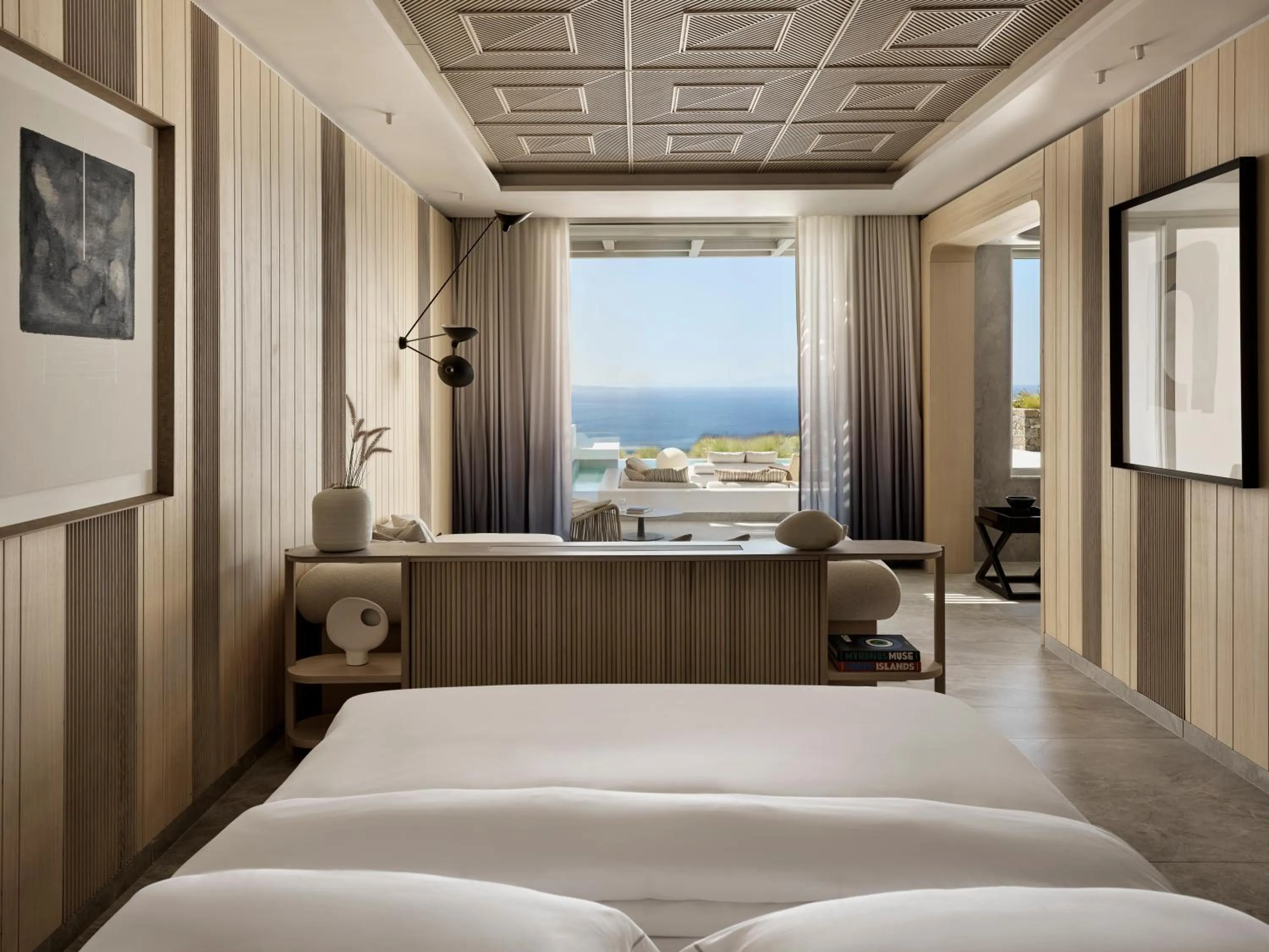 Bed in Deos Mykonos - A Myconian Collection Hotel