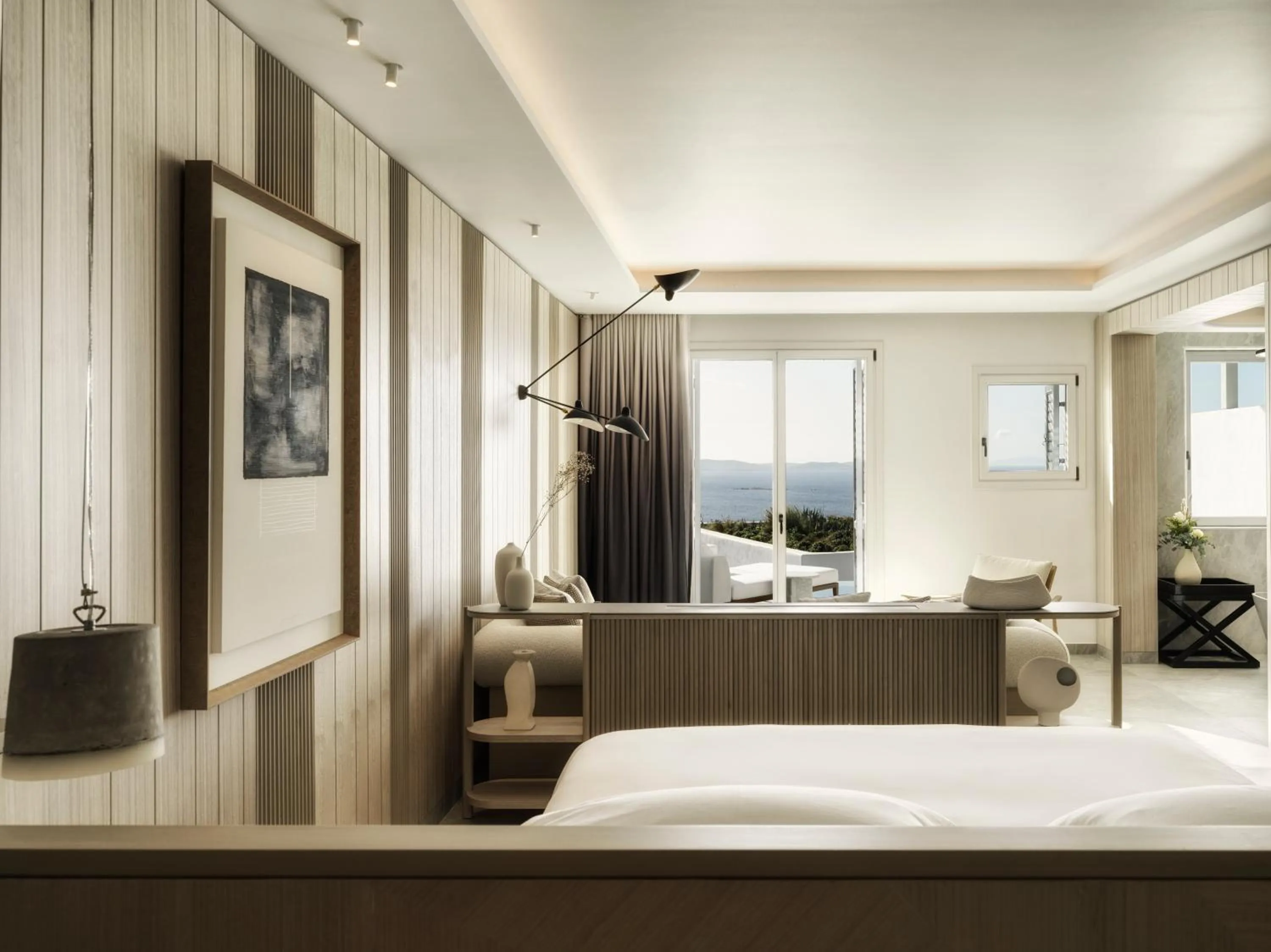 Bed in Deos Mykonos - A Myconian Collection Hotel