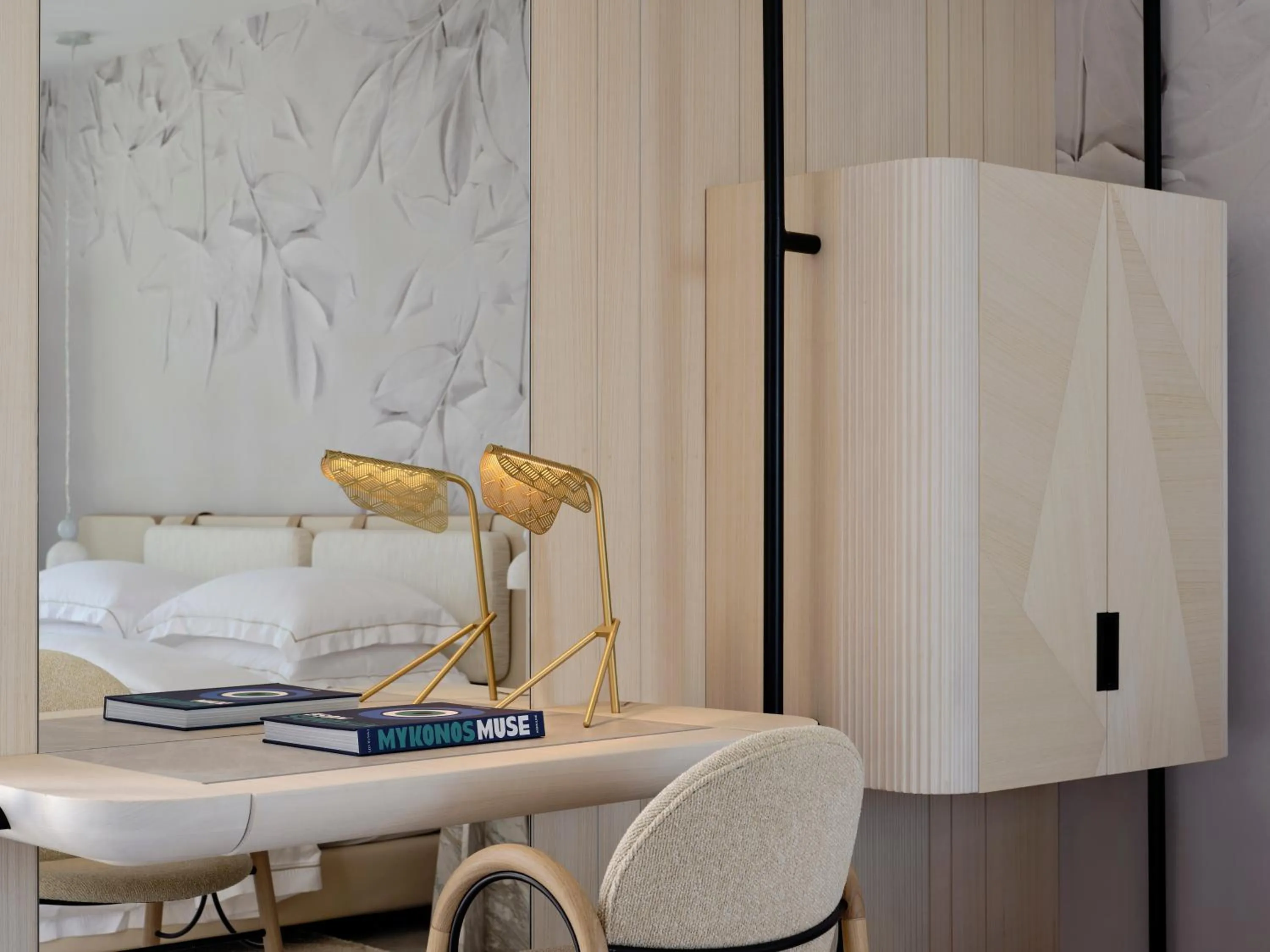 Decorative detail, Bed in Deos Mykonos - A Myconian Collection Hotel