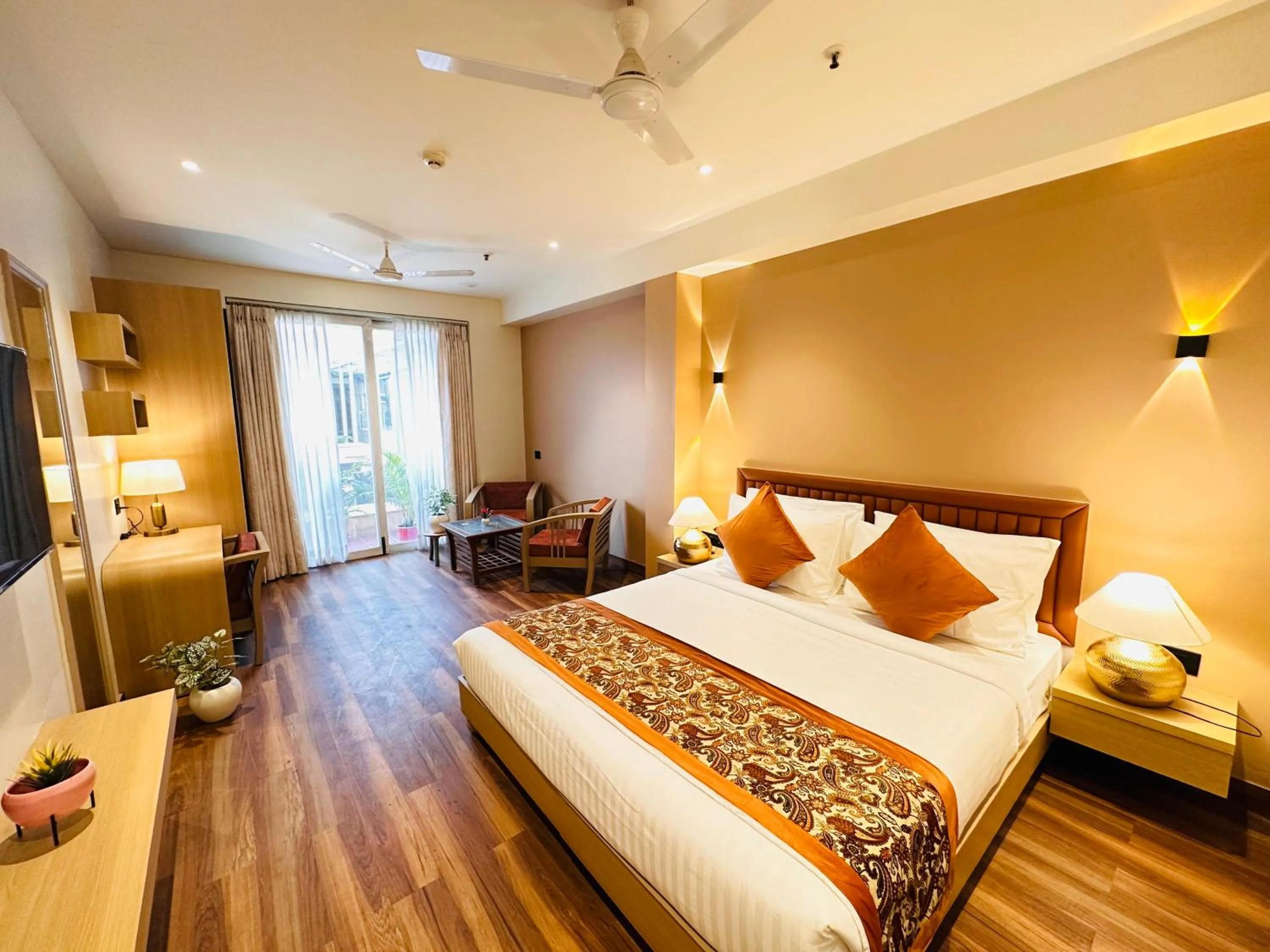 Photo of the whole room, Bed in Hotel South Ex Residency - South Ex near AIIMS Delhi - Couple Friendly