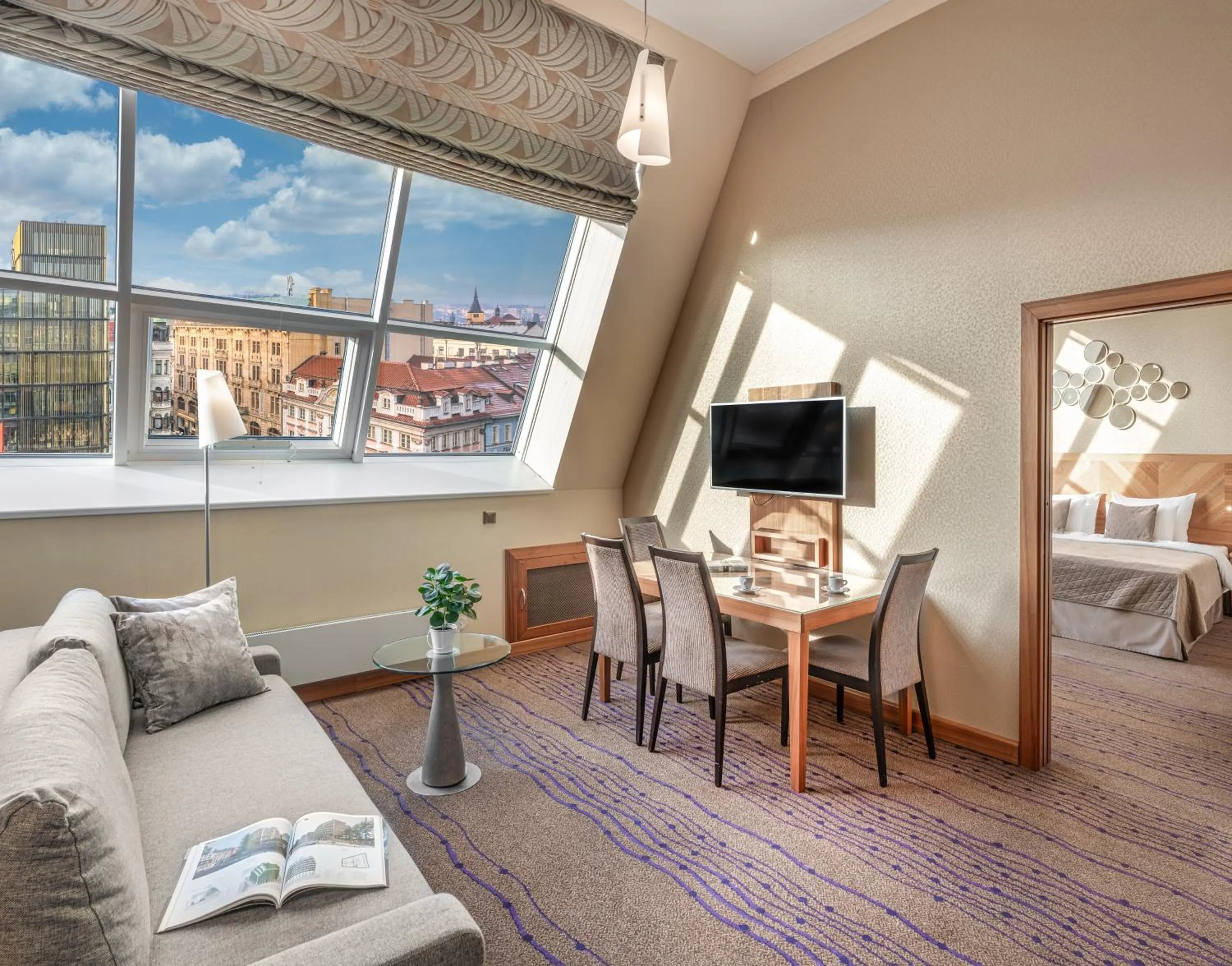 Balcony/Terrace, Bed in Crown Palace Apartments by Adrez