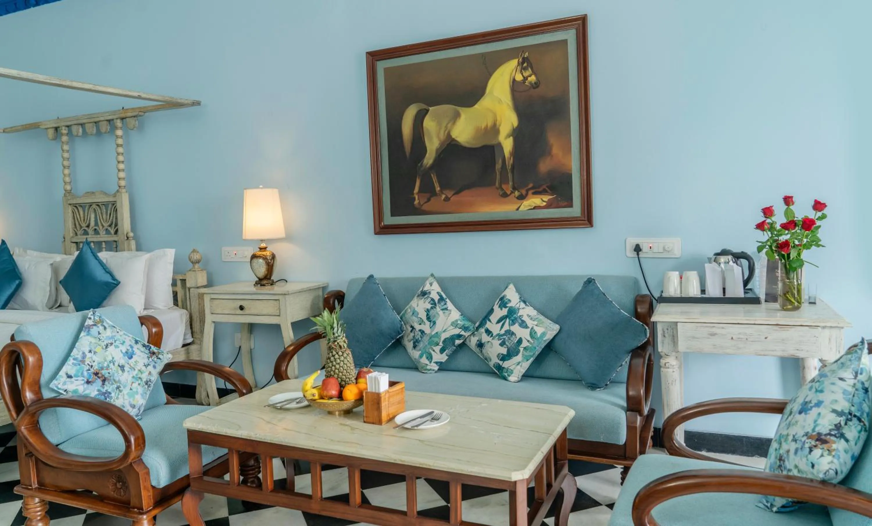 Seating area in Swaroop Vilas - Lake Facing Boutique Hotel