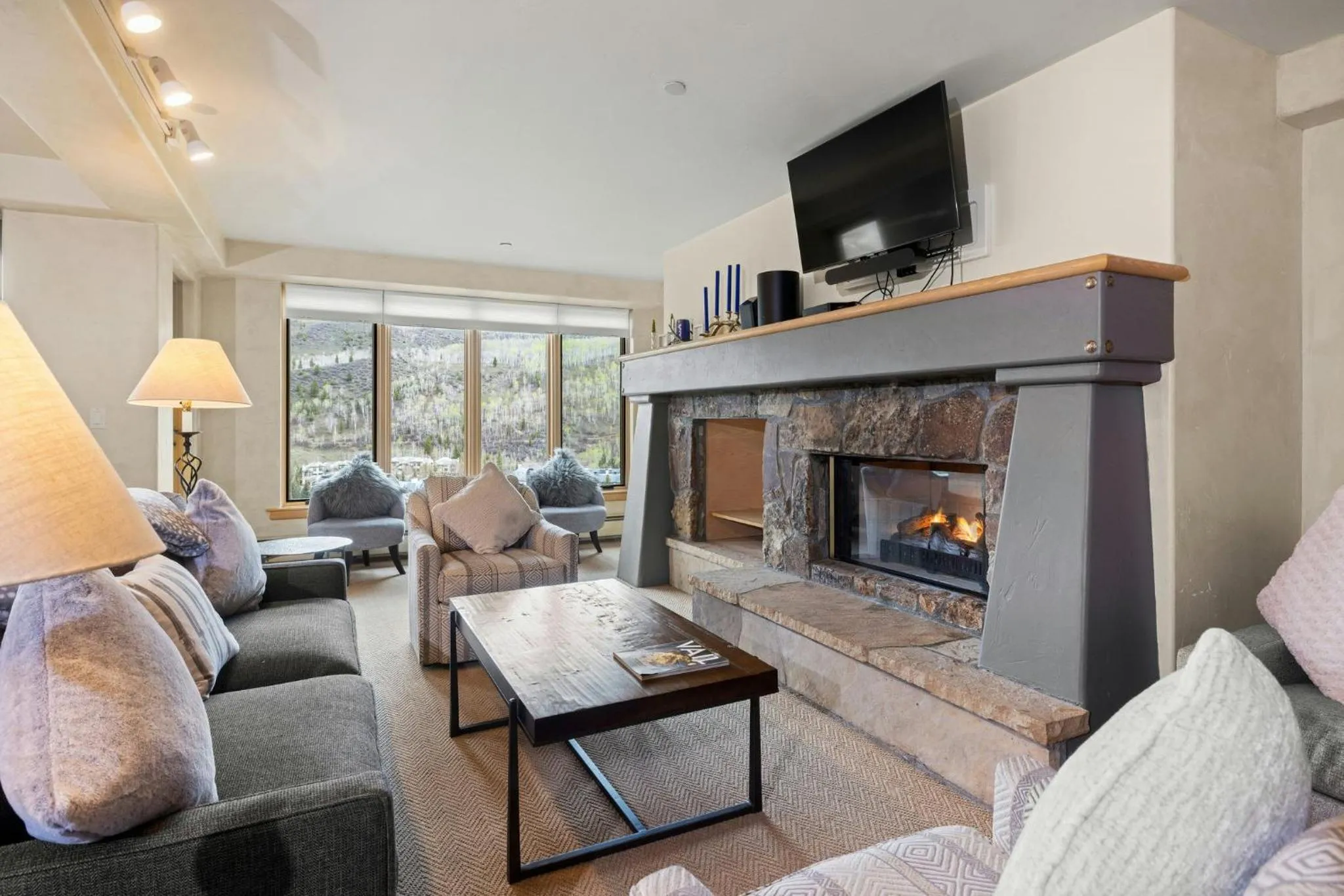 Living room in The Pines Lodge, a RockResort, by Vail Resorts