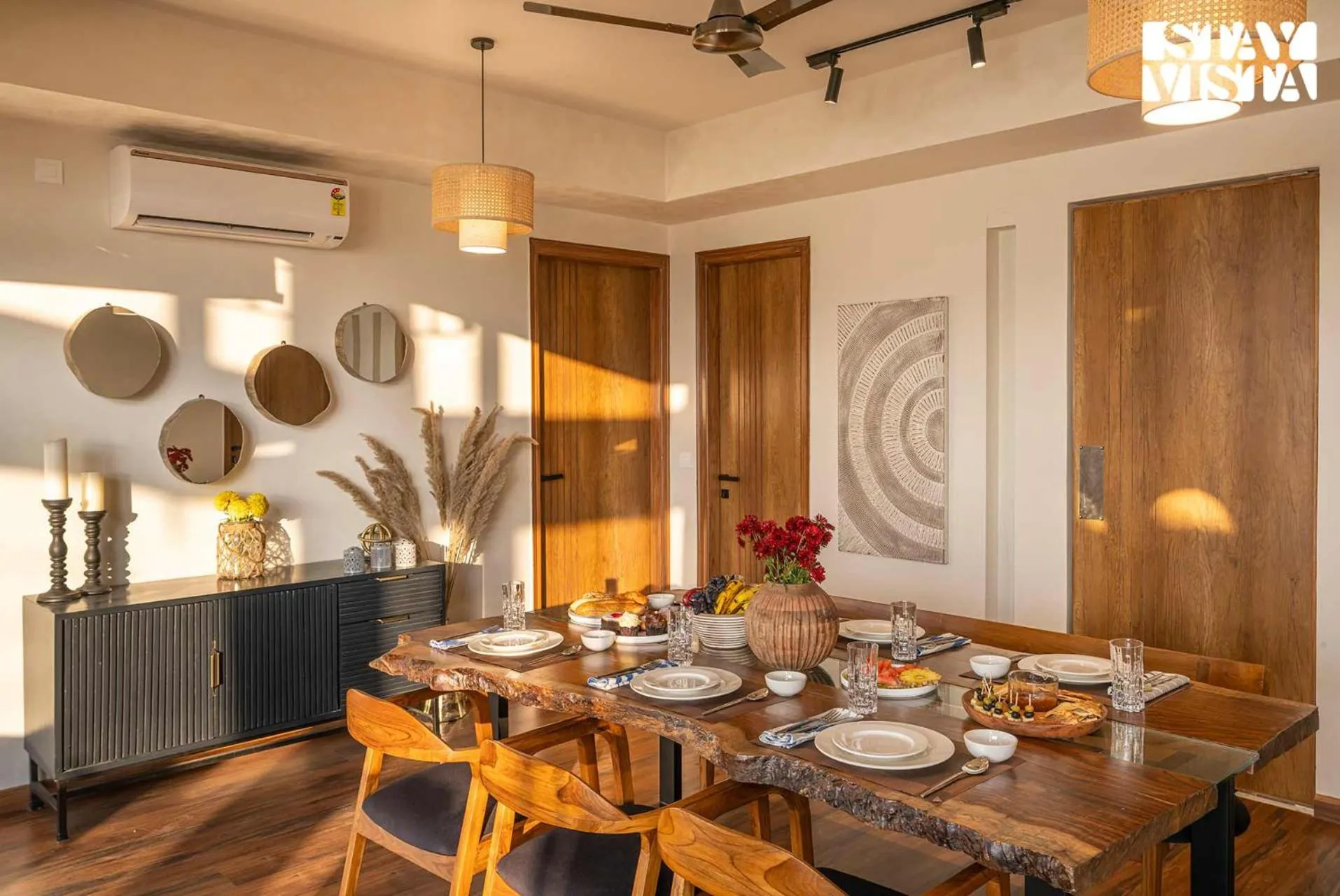 Dining area in StayVista at Savara with Heated Infinity Pool and Jacuzzi