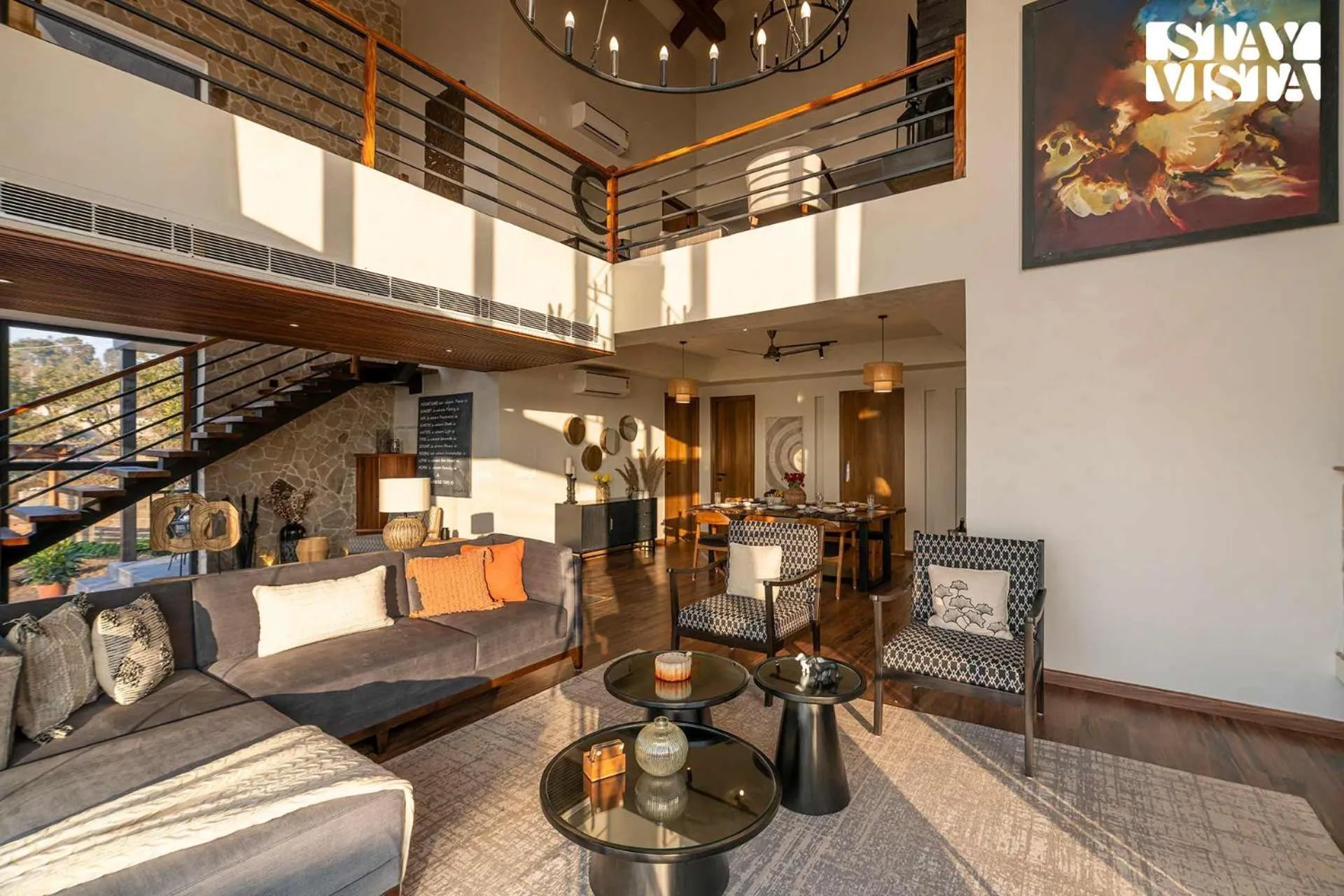 Living room in StayVista at Savara with Heated Infinity Pool and Jacuzzi