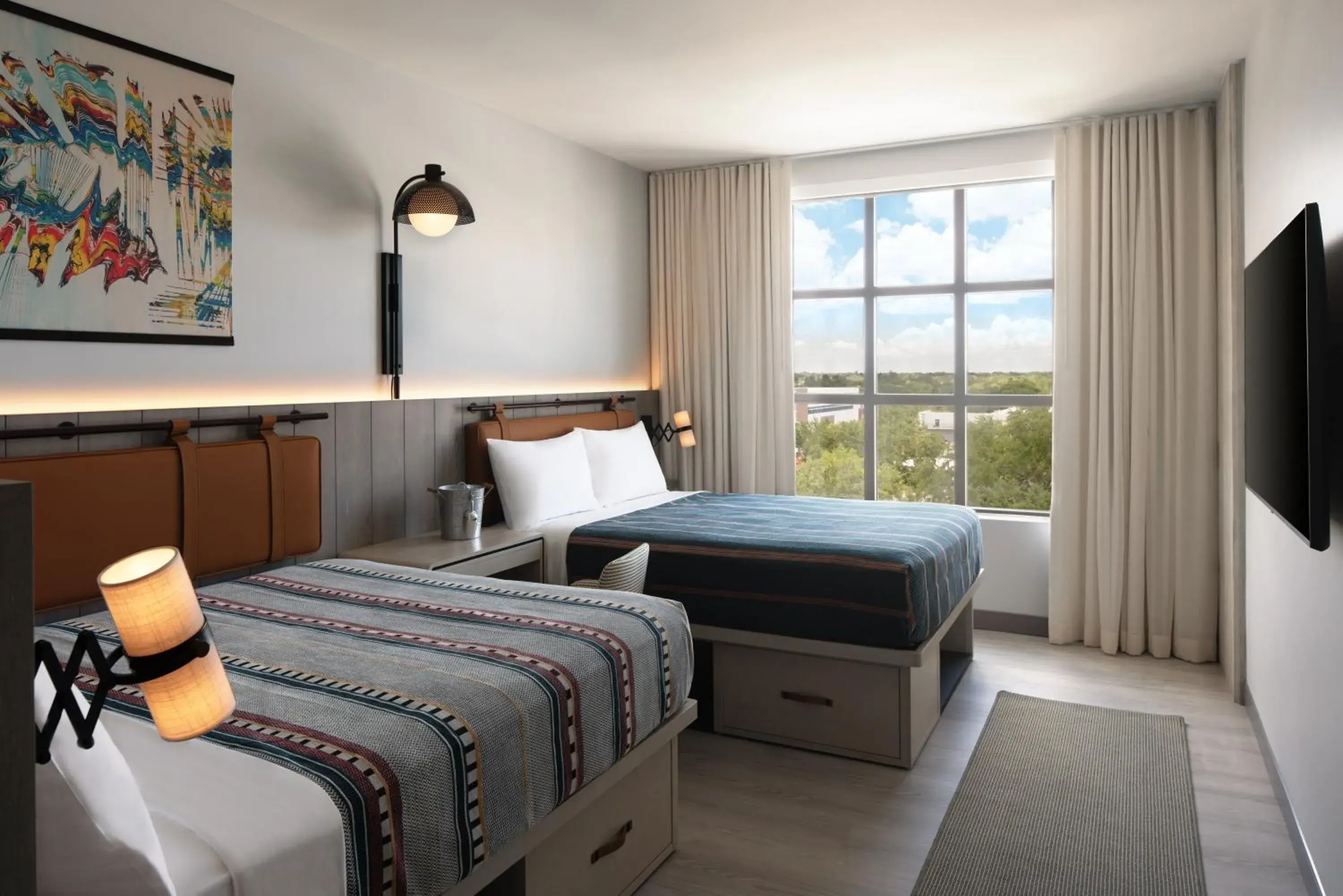 Queen Room with Two Queen Beds - Hearing Accessible in Moxy St. Petersburg Downtown Queen Room with Two Queen Beds - Hearing Accessible in Moxy St. Petersburg Downtown