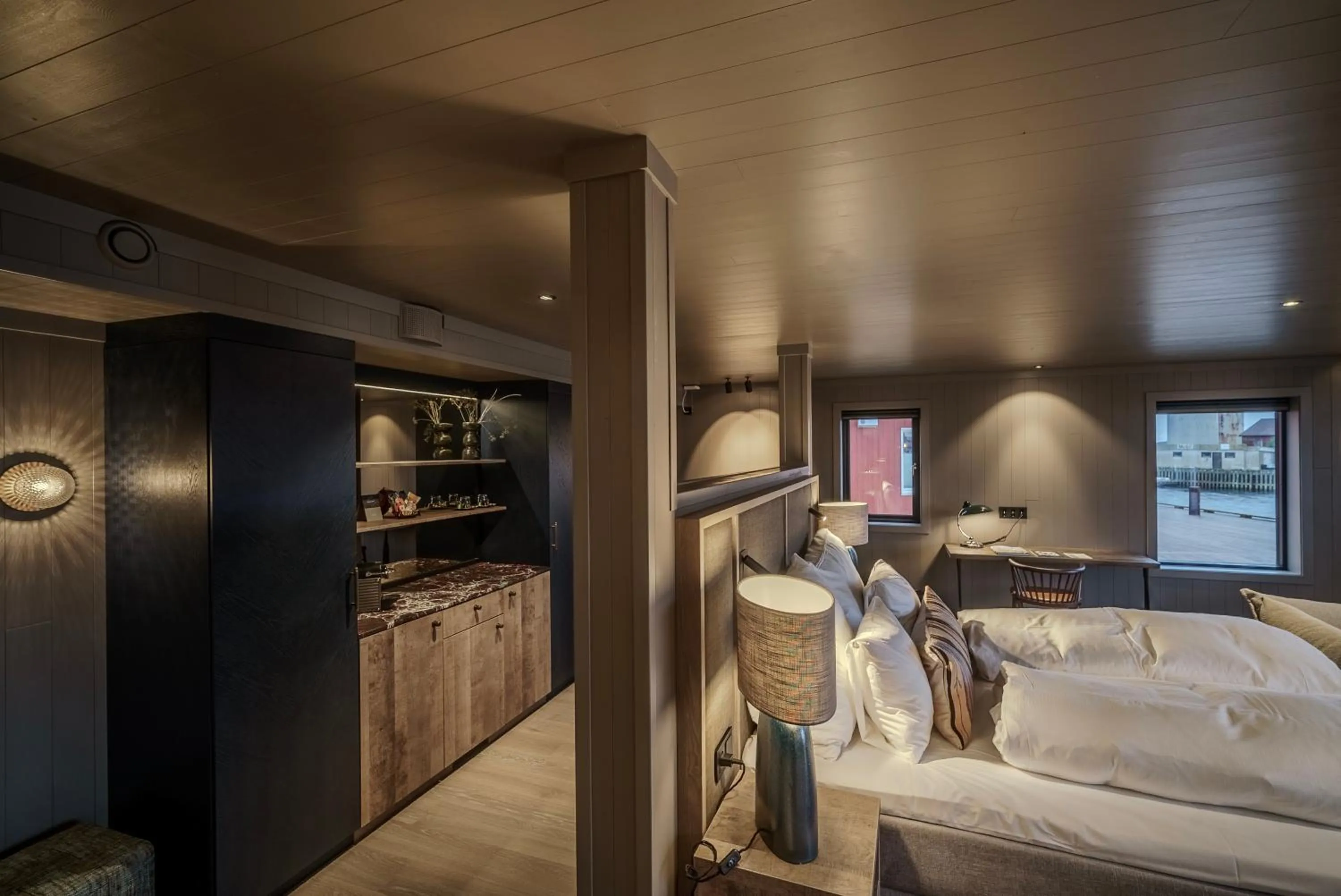 Bed in Henningsvær Bryggehotell - by Classic Norway Hotels