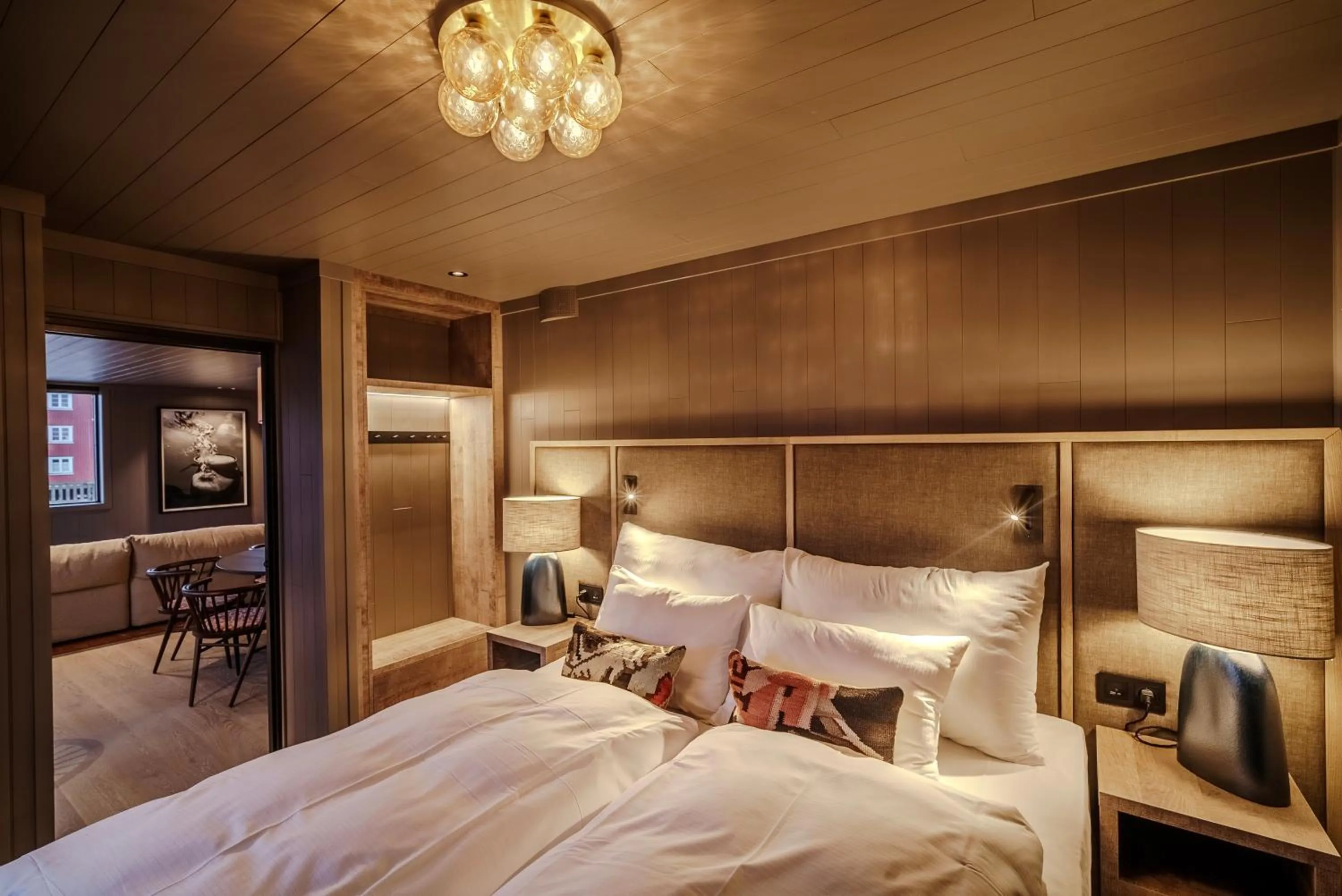 Bed in Henningsvær Bryggehotell - by Classic Norway Hotels