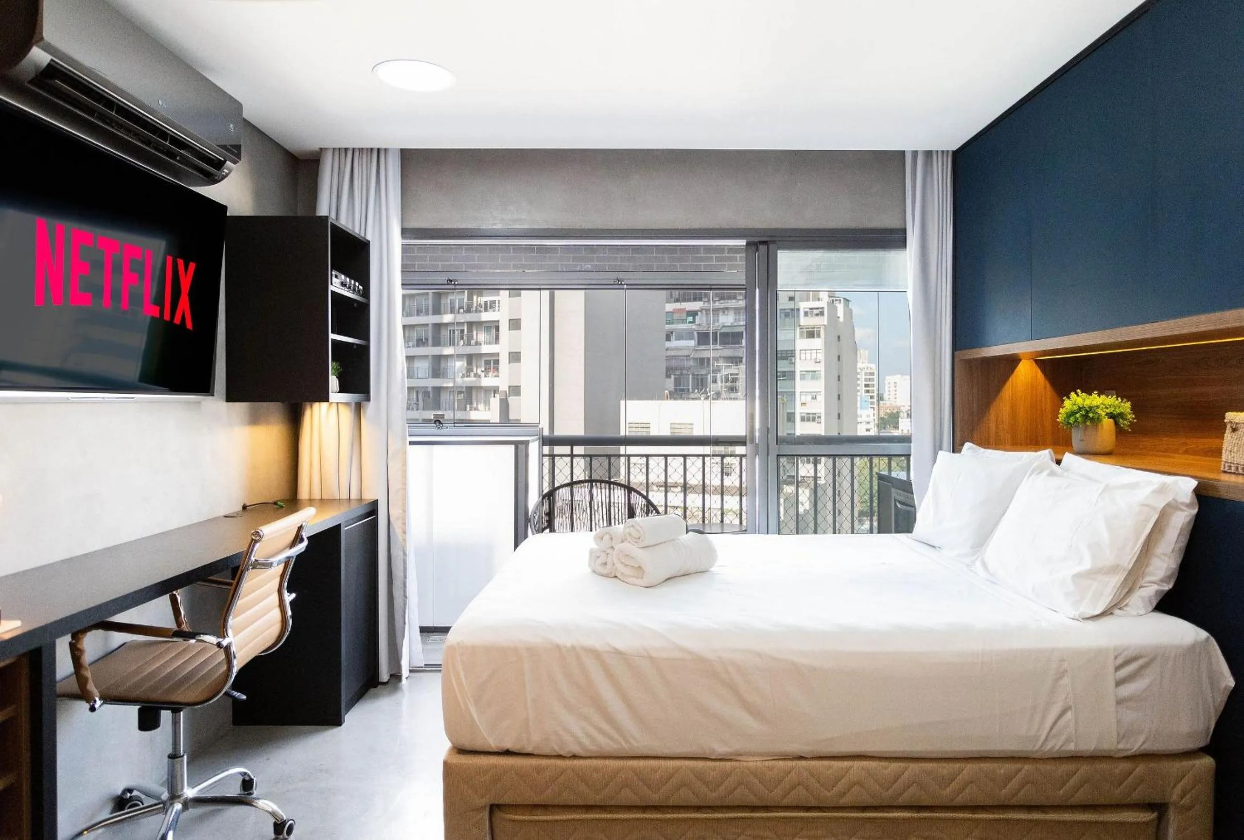 Bed in Condomínio Setin Downtown Genebra - Studios por temporada