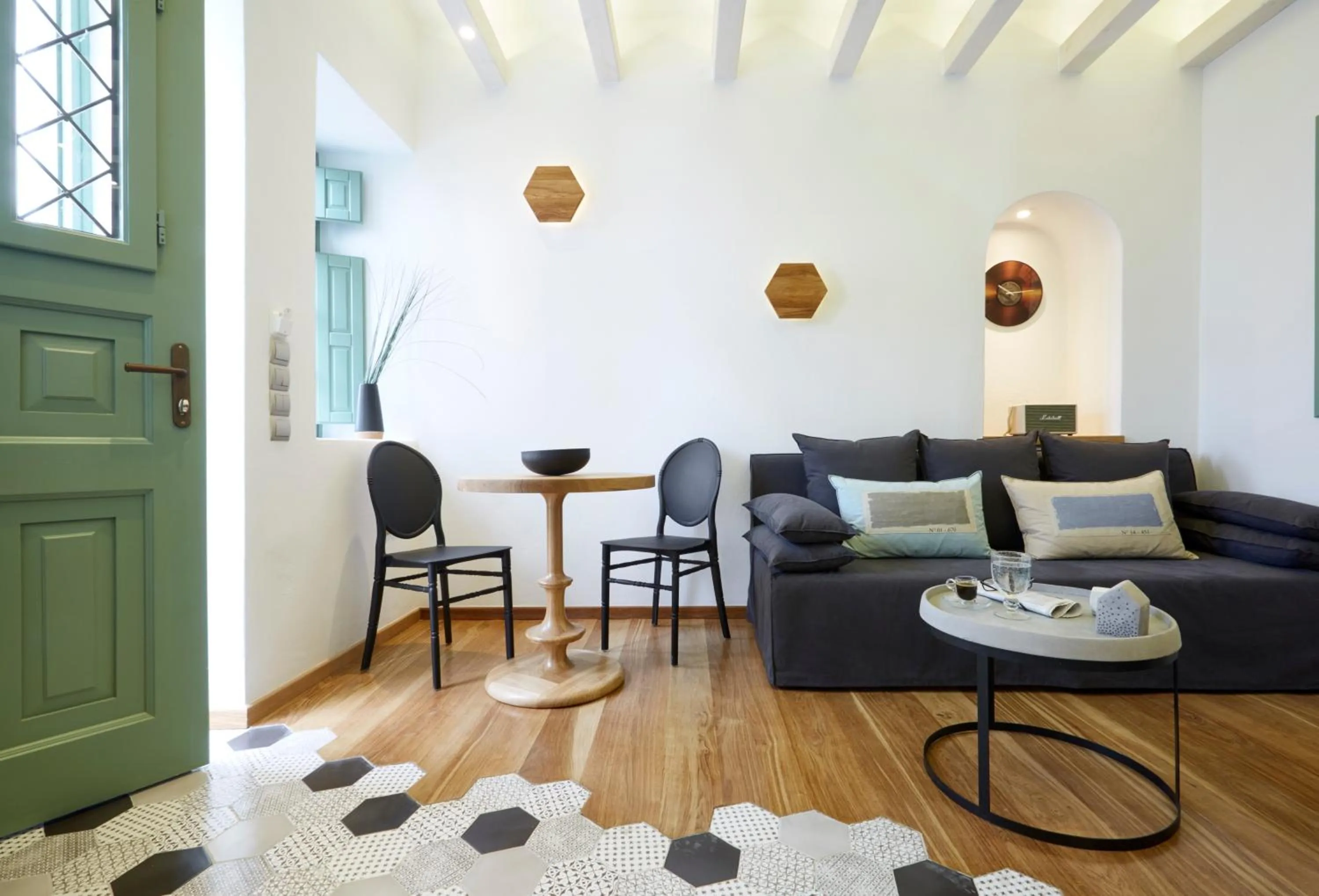 Living room in Yellow Orchid Cycladic House
