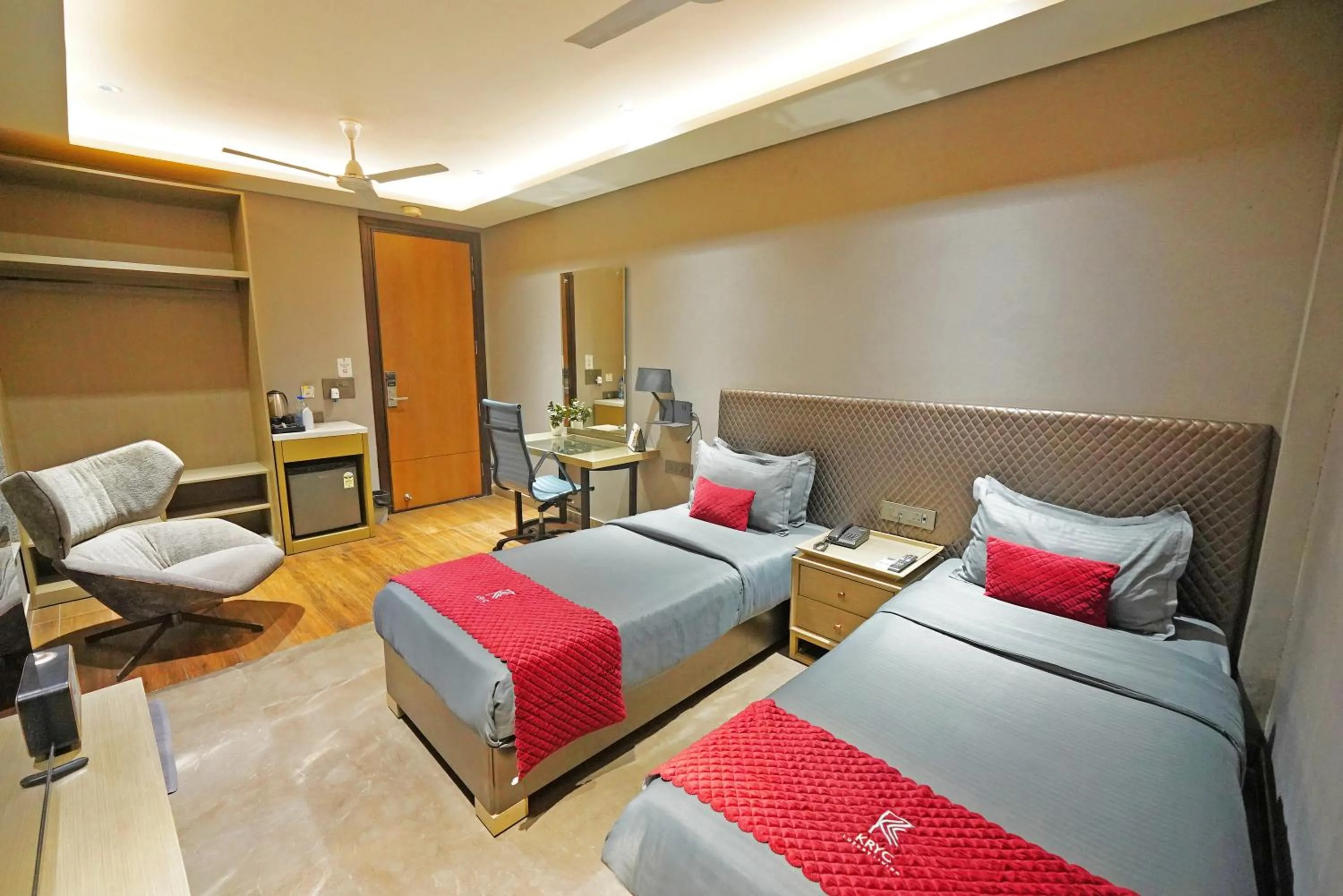 Bedroom, Bed in KRYC Luxury Living near Indraprastha Apollo Hospital