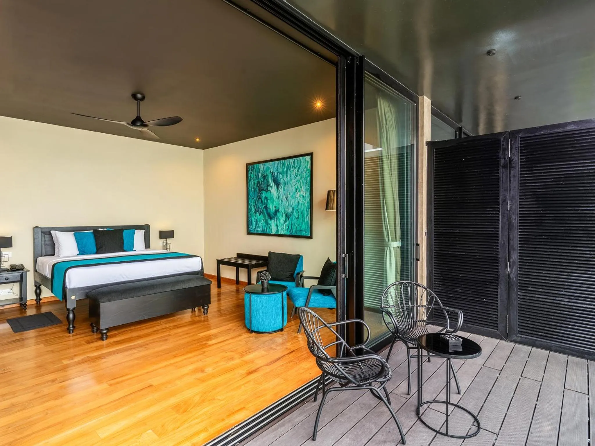 Balcony/Terrace, Bed in DORMERO Hotel Sri Lanka Hikkaduwa Beach