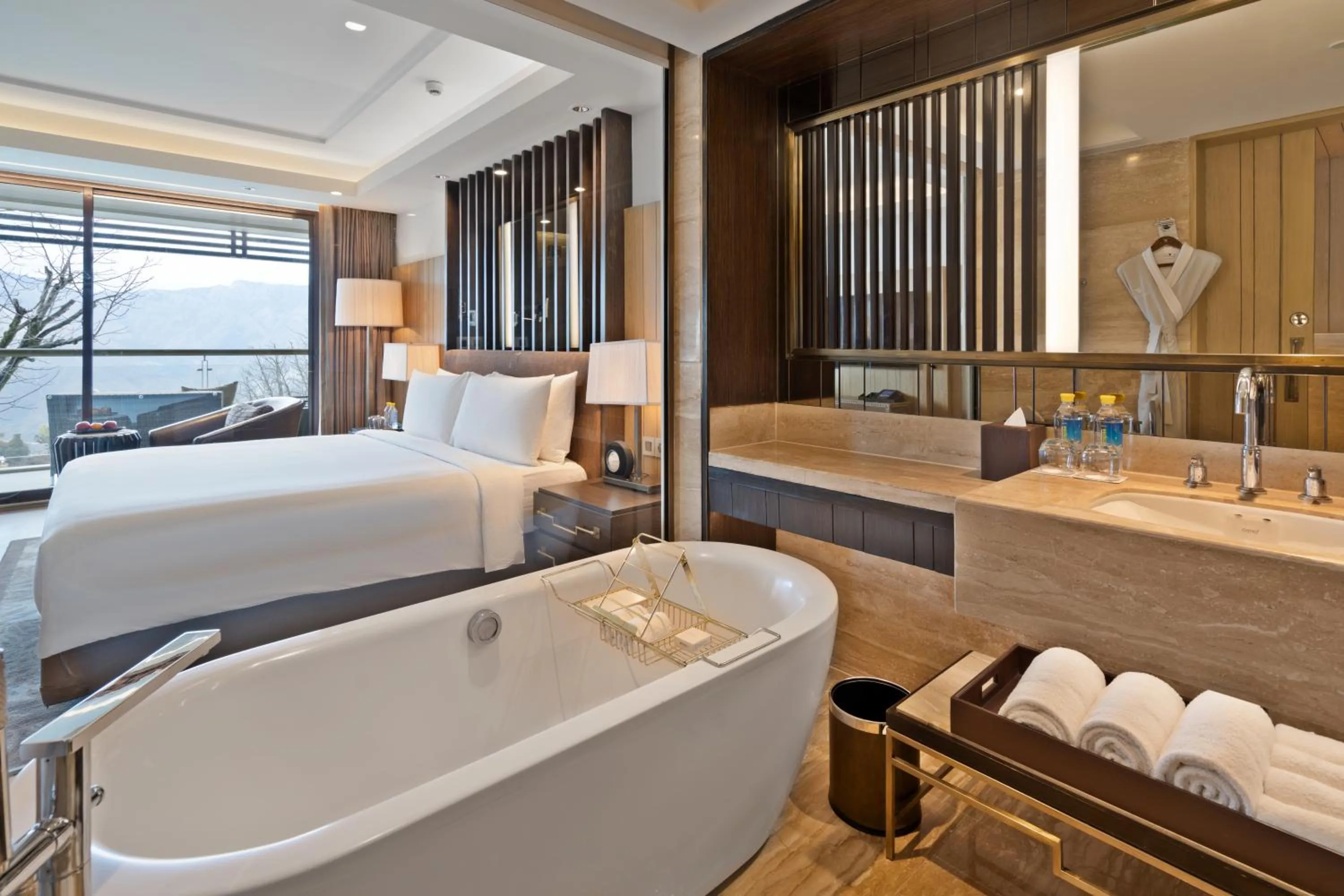 Bathroom, Bed in JW Marriott Mussoorie Walnut Grove Resort & Spa